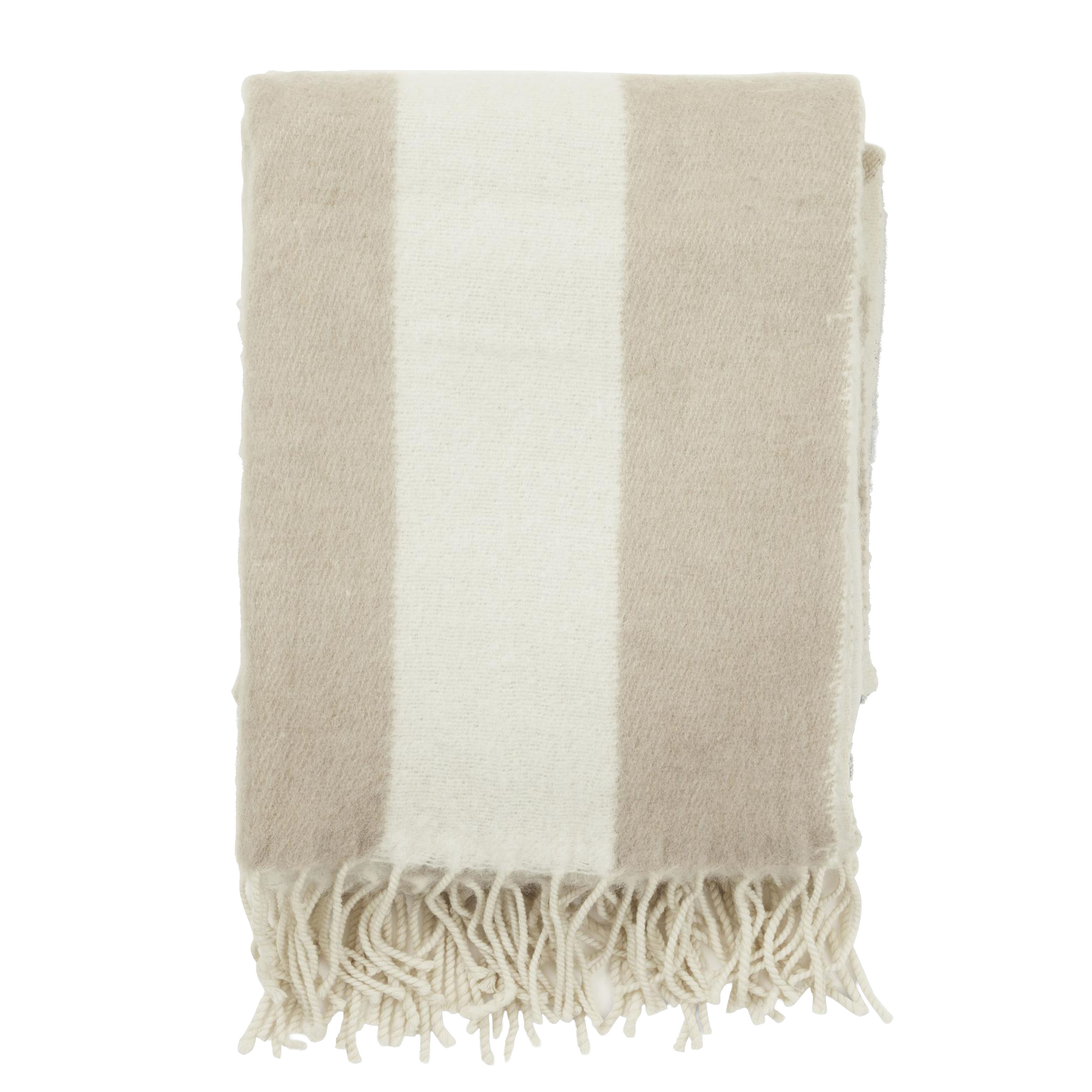 Zara blockstripe pledd beige/hvit 130x170