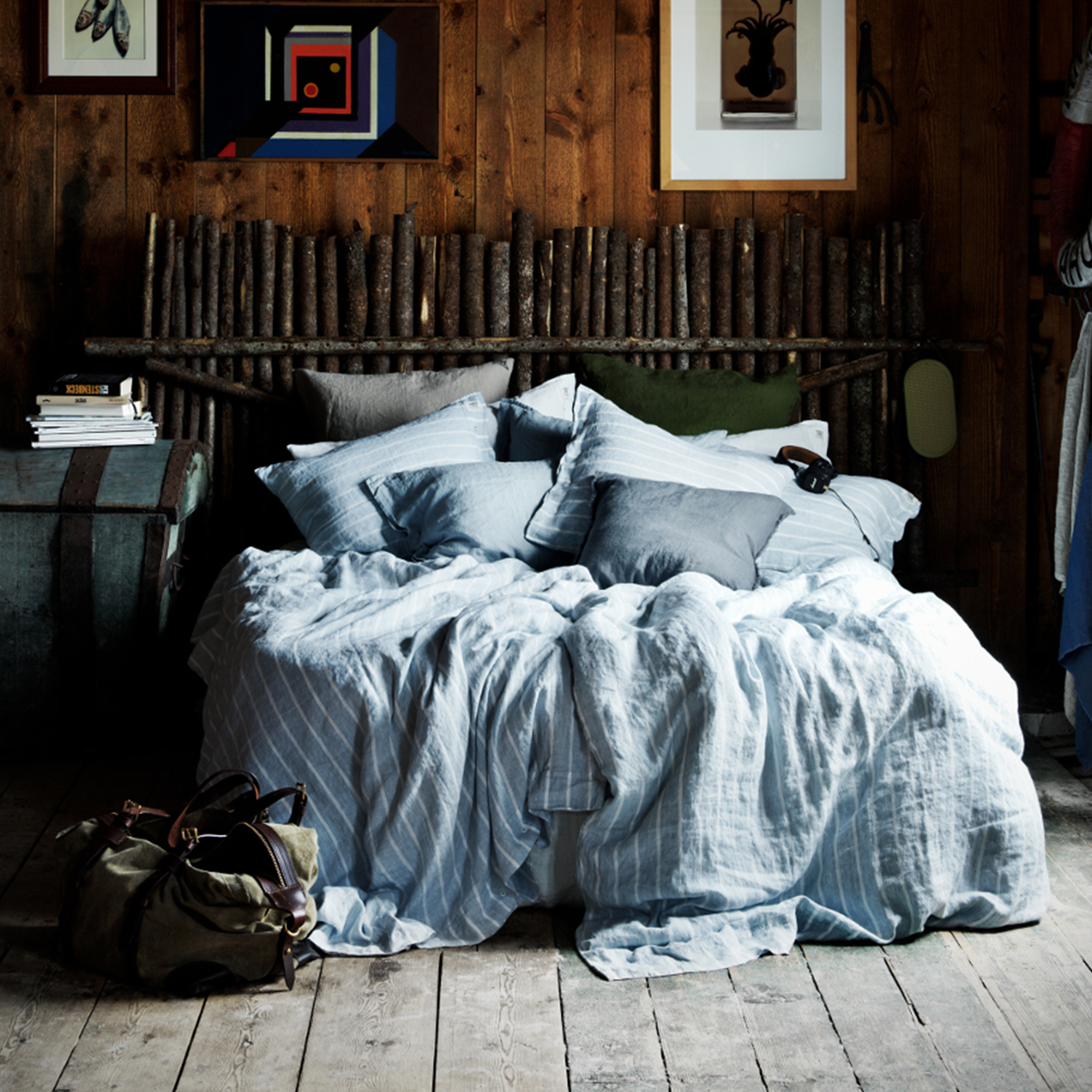 Lovely Linen Misty Örngott Linne Stripe Sky 50x60