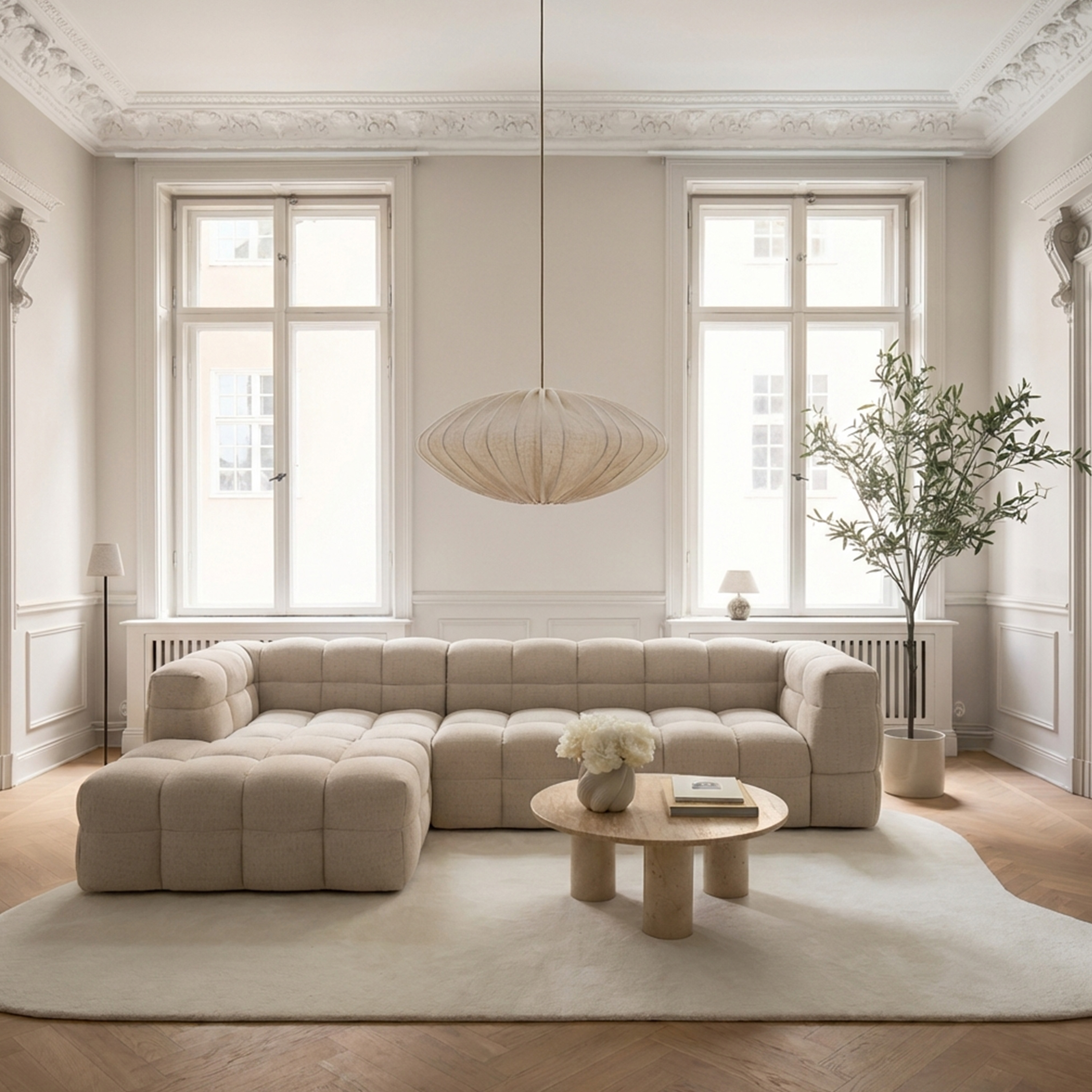 Sleepo Collection Billie Chaise Sofa Left Beige Bouclé 292cm