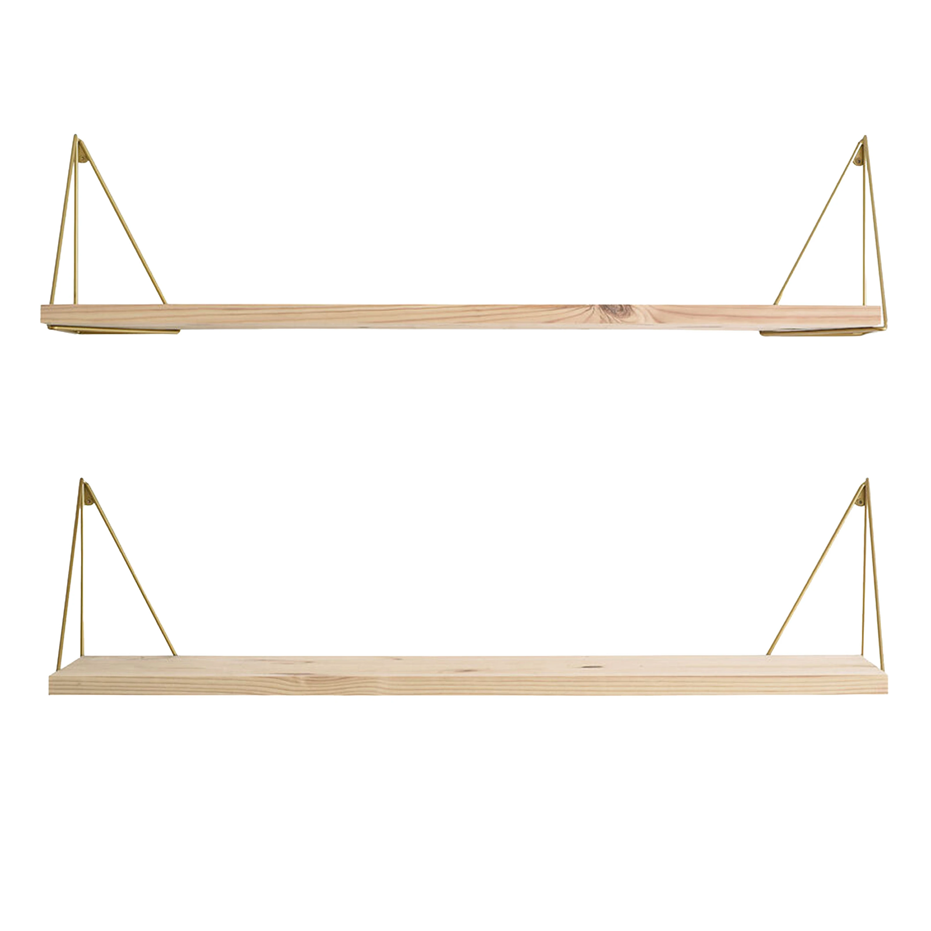 Pythagoras Play Wall Shelf Natural Pine/Brass Matte 20x80cm 2-pack