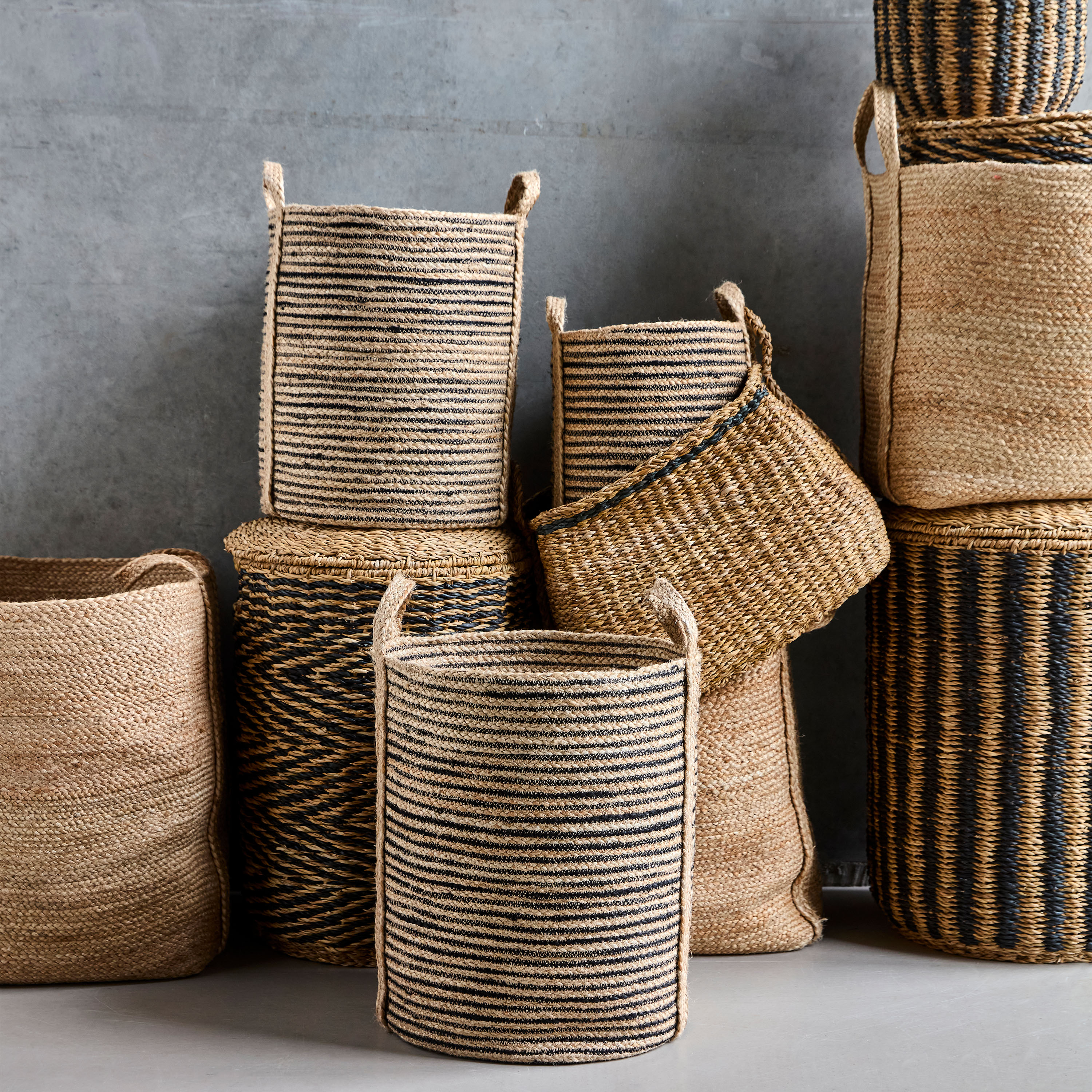 House Doctor Dungi Korb Hoch Schwarz/Natur 3er-Set