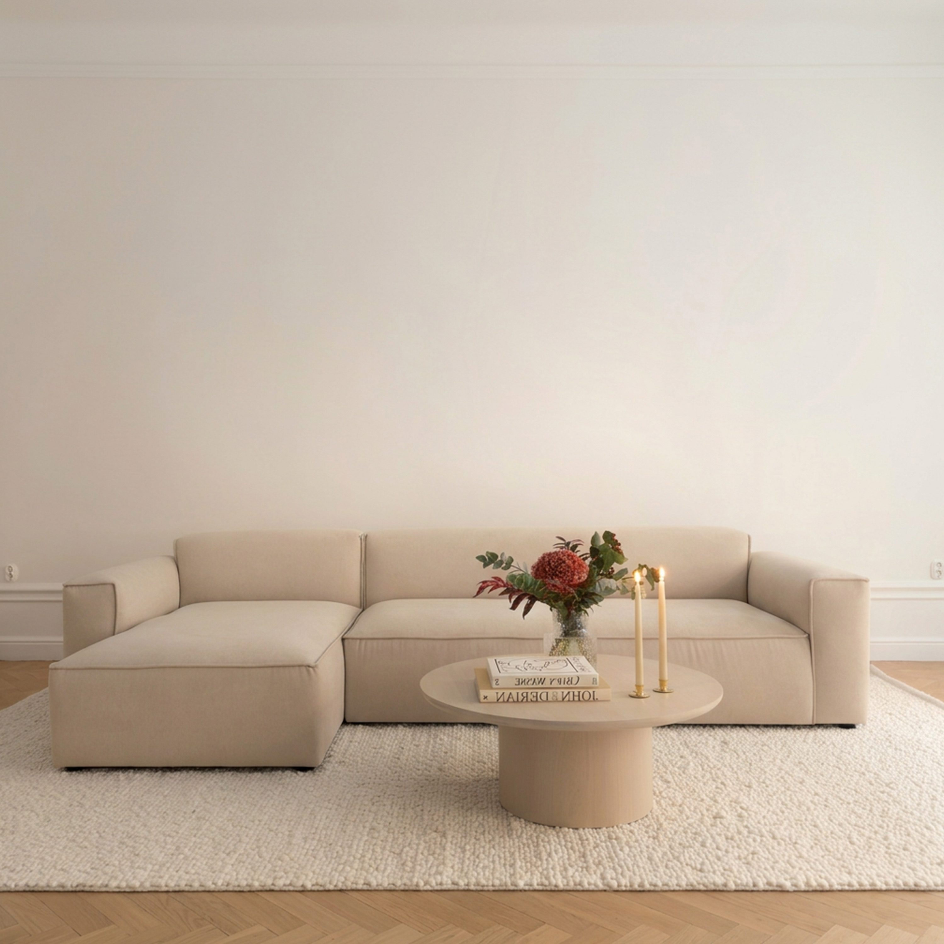 Sleepo Collection Luca Chaise Sofa Left Creme 309cm