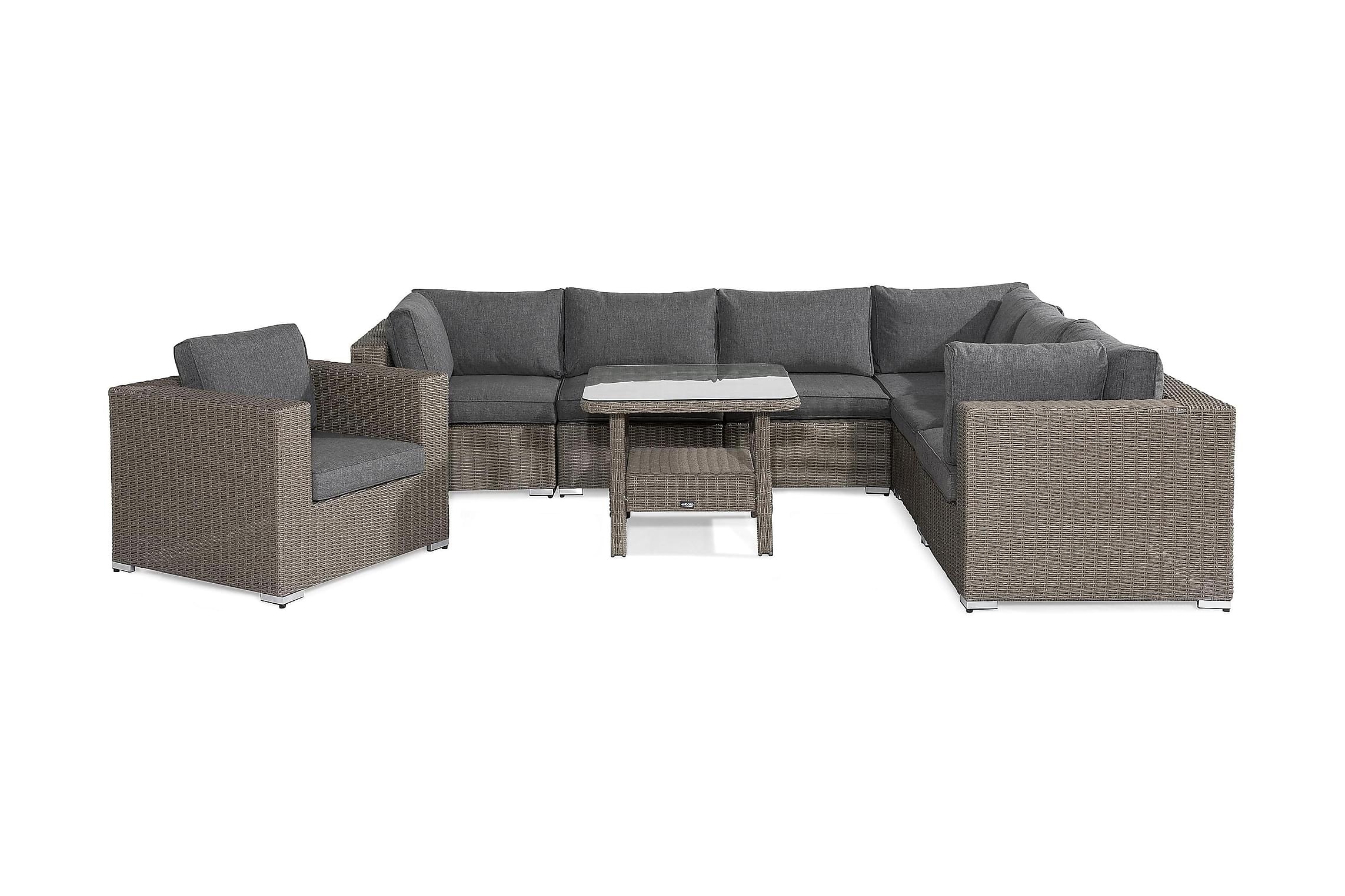 Nordic Outdoor - Lillian 6-sits Loungegrupp m Armstöd Brun/Mörkgrå