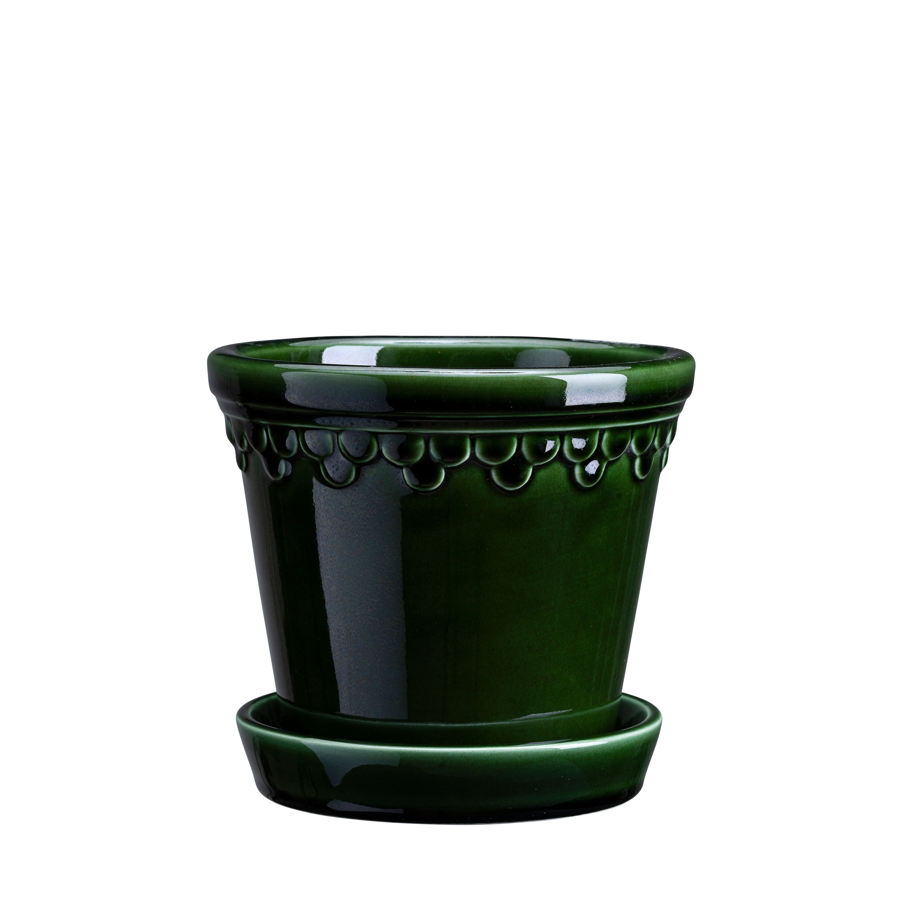 Københavner Kruka med fat Glazed Emerald Green Ø14
