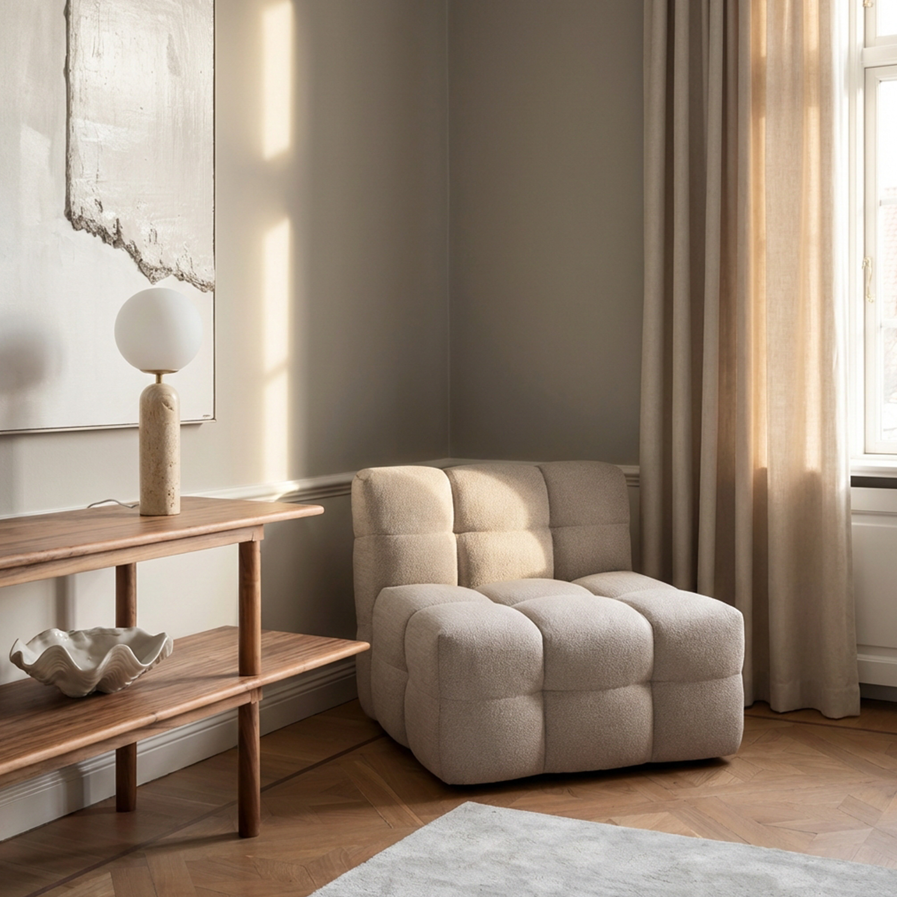 Sleepo Collection Billie Lounge Chair Beige Bouclé 89cm