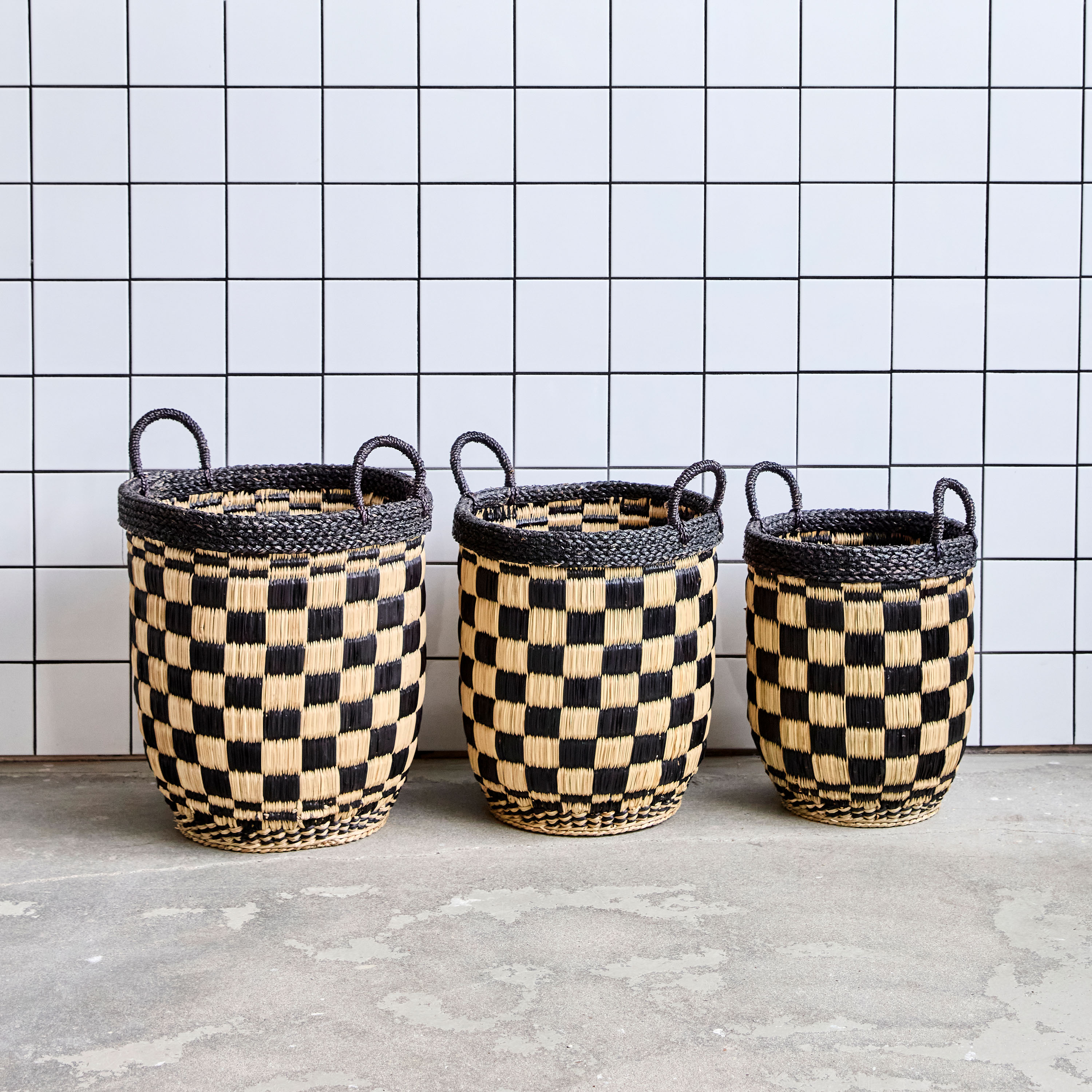 House Doctor Basked Kurv Svart/Natur 3-pack