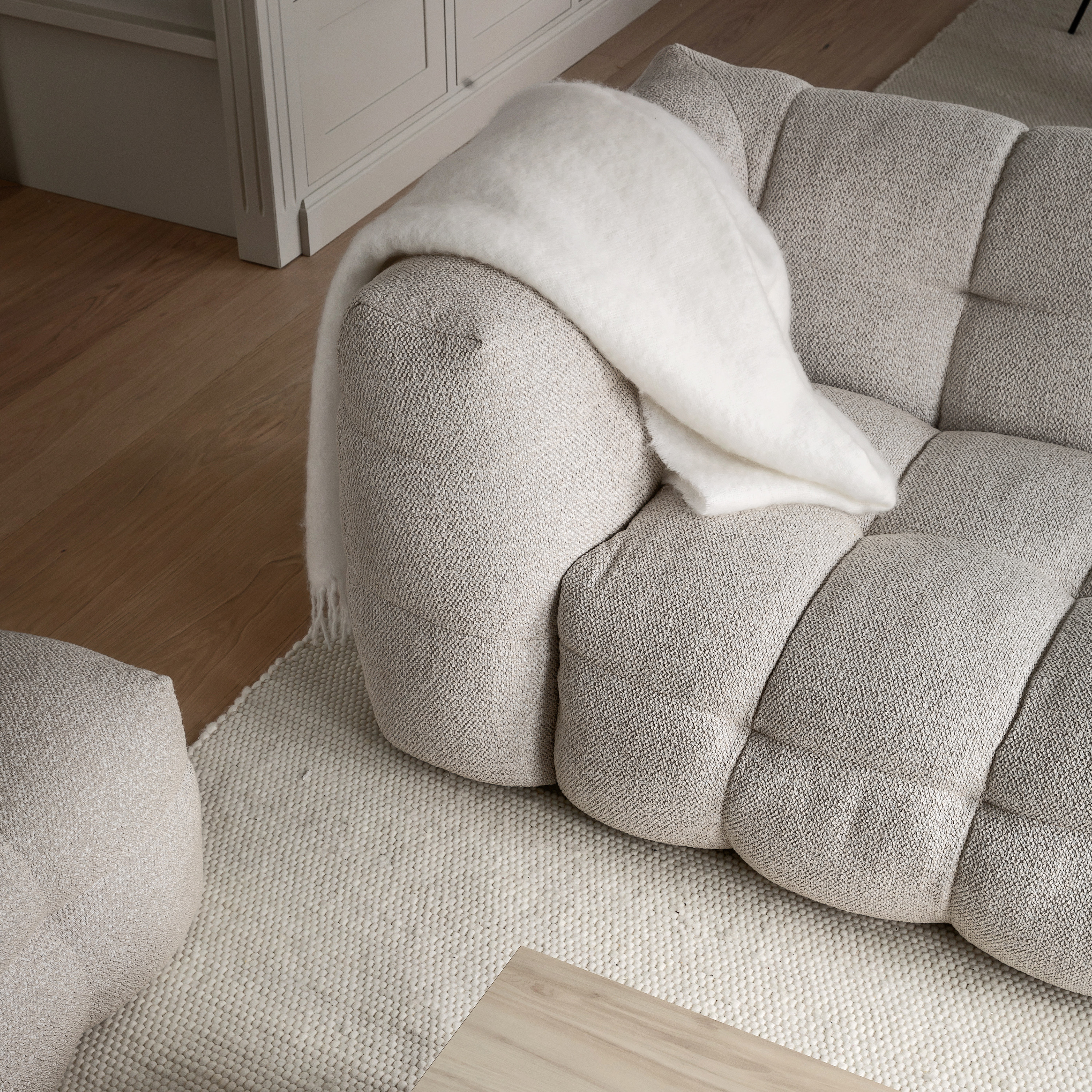 Sleepo Collection Billie 3-sits Soffmodul Höger Armstöd Beige Bouclé 202cm