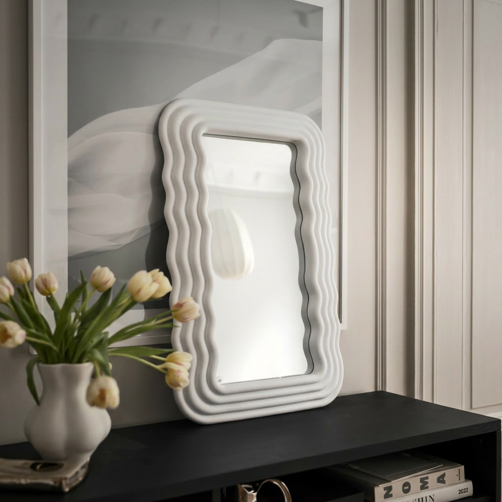 Wave Speil Matt Hvit 80x50