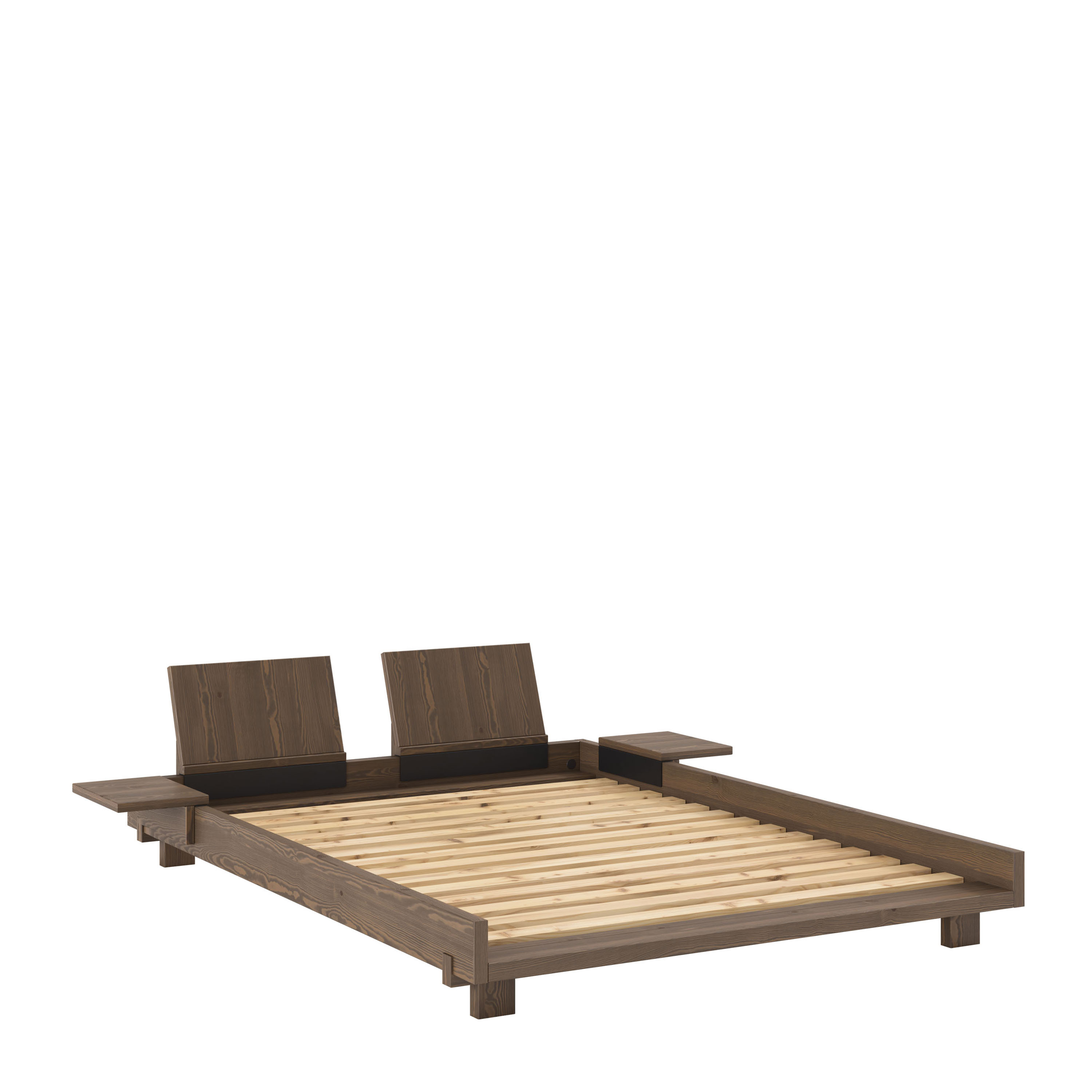 Social Bed frame Carob Brown 140cm including 2 Backrests/Side tables