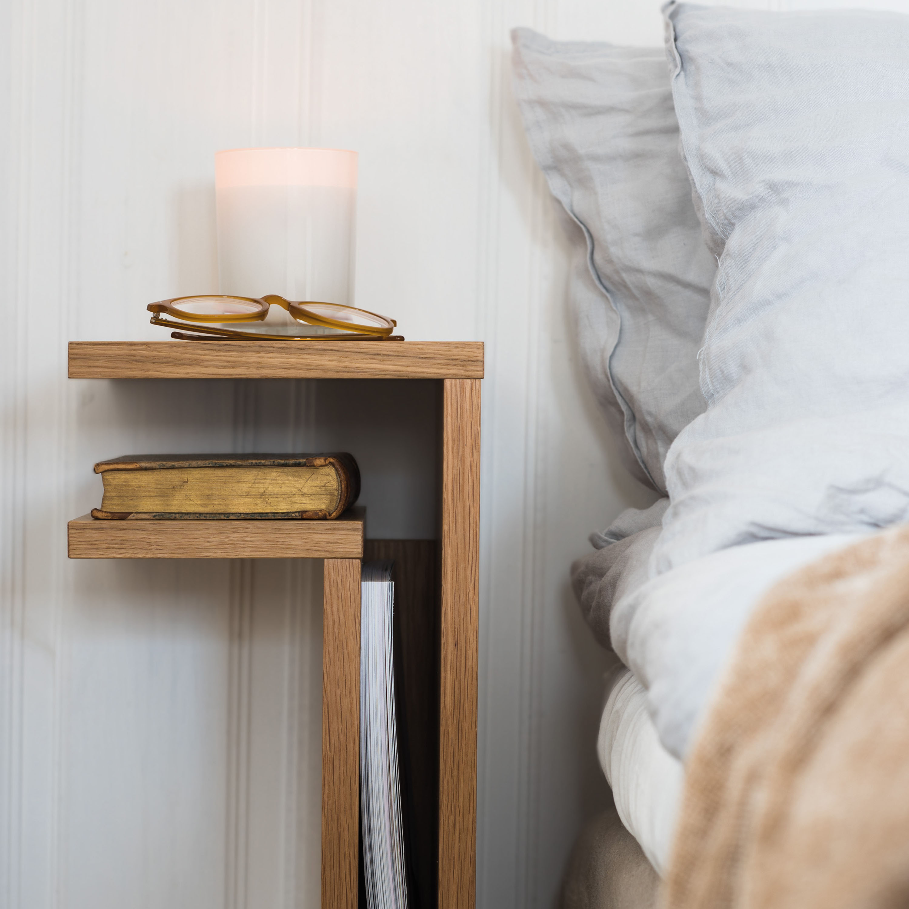 Maze F-Shelf Left Bedside Table Natural Oak