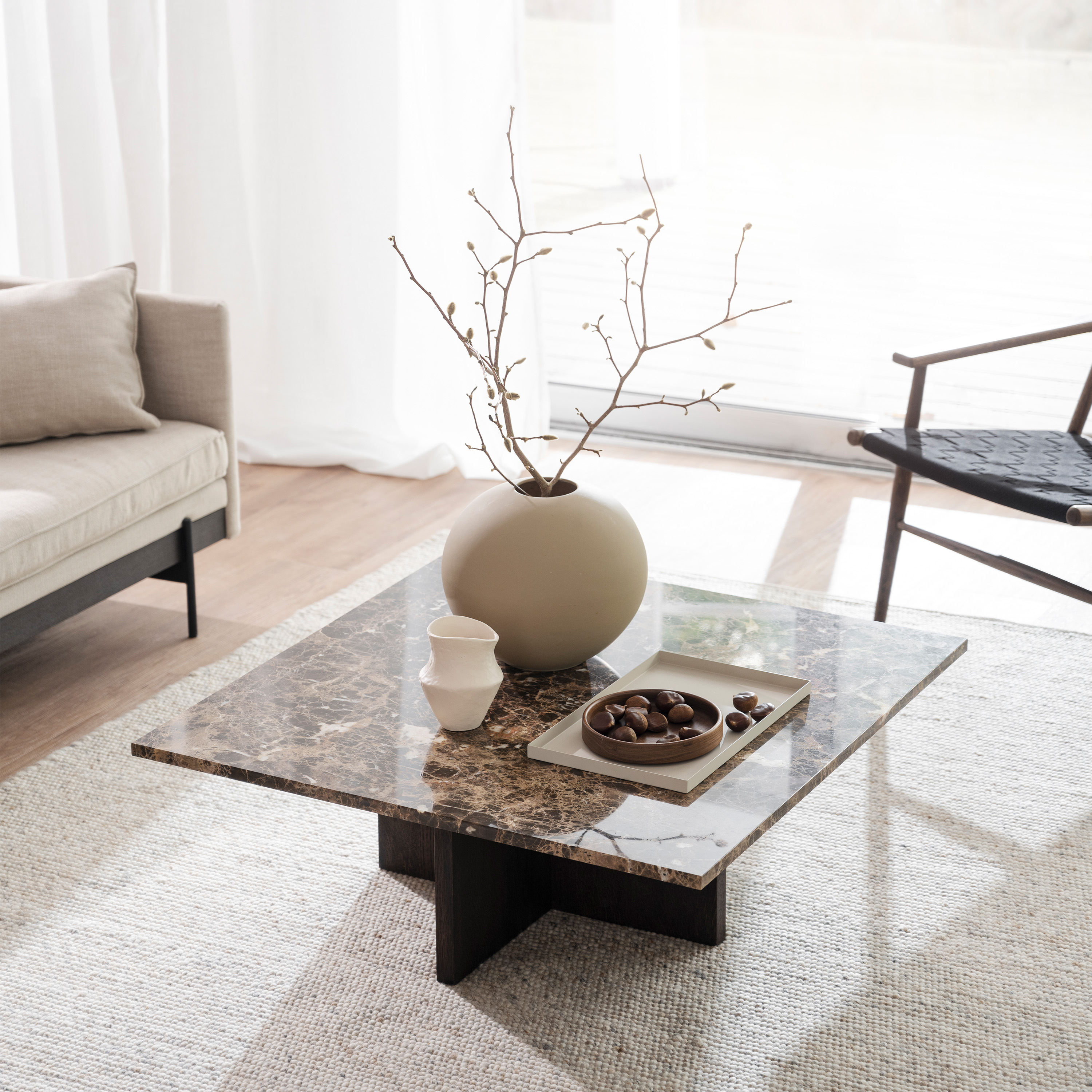 Rowico Home Brooksville Soffbord Brun Marmor/Ek 90x90
