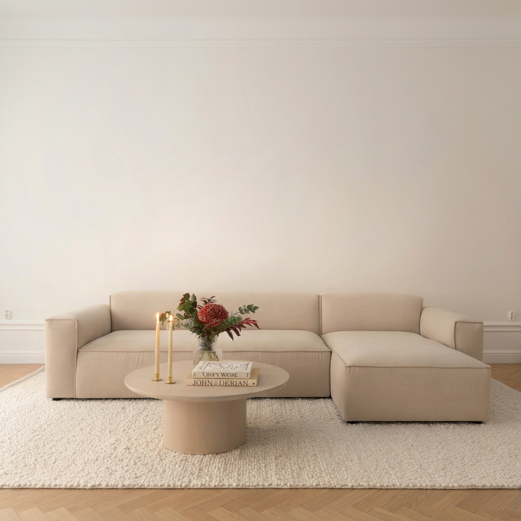 Sleepo Collection Bobbie 4-Sitzer Sofa mit Recamiere rechts Beige 322 cm