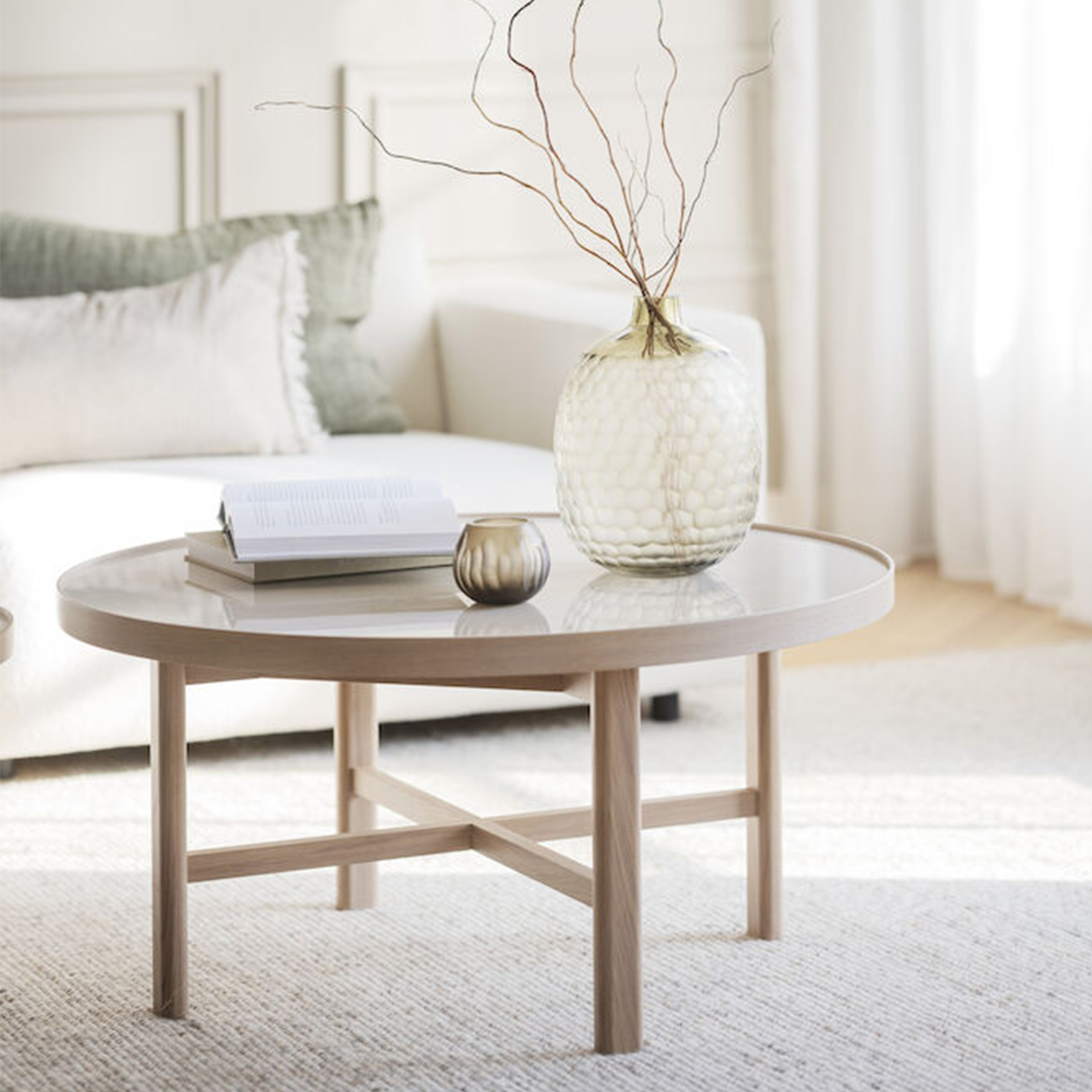 Rowico Home Marsden Soffbord Beige/Vitpigmenterad Ø90