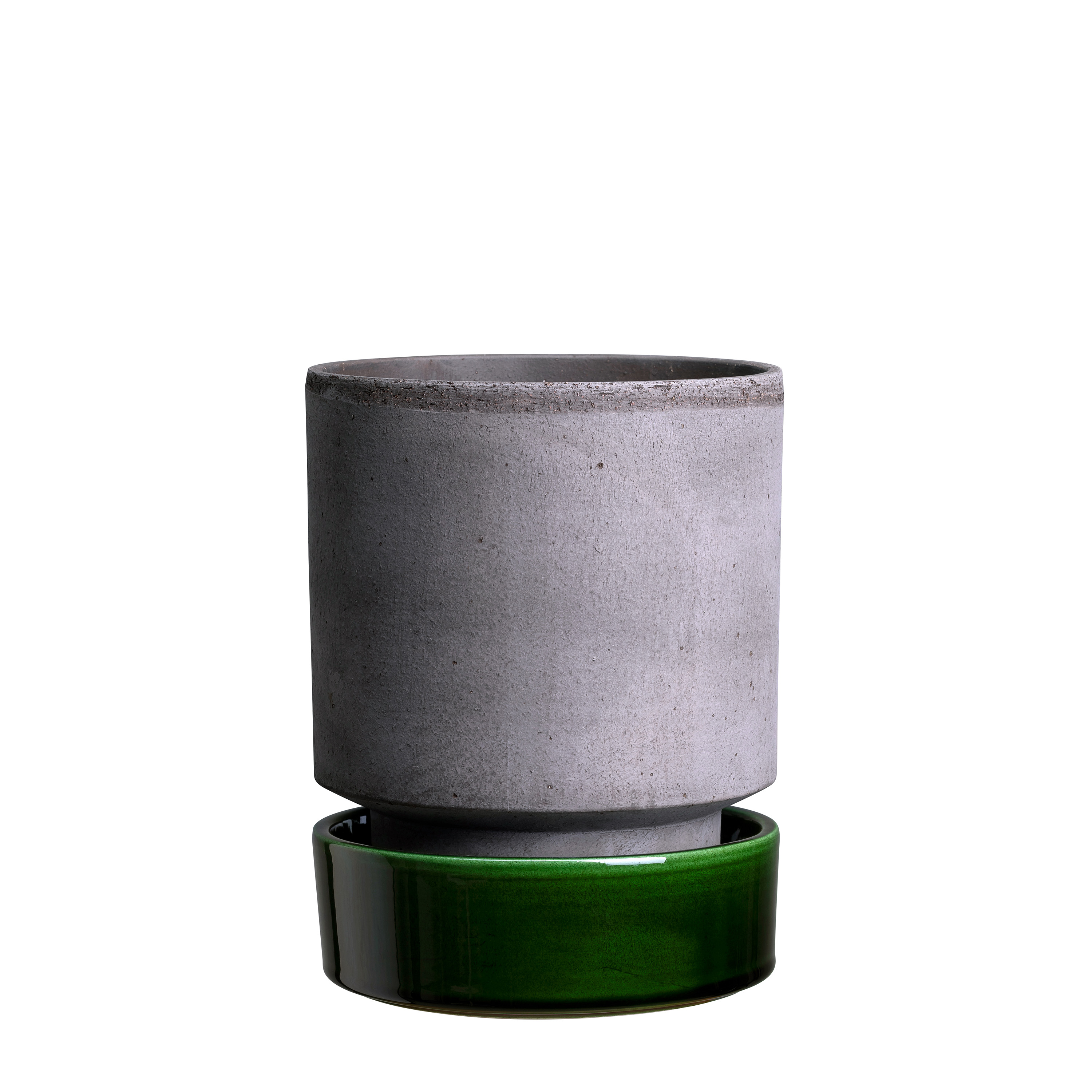 Hoff Kruka med fat Raw Grey/Glazed Emerald Green Ø16