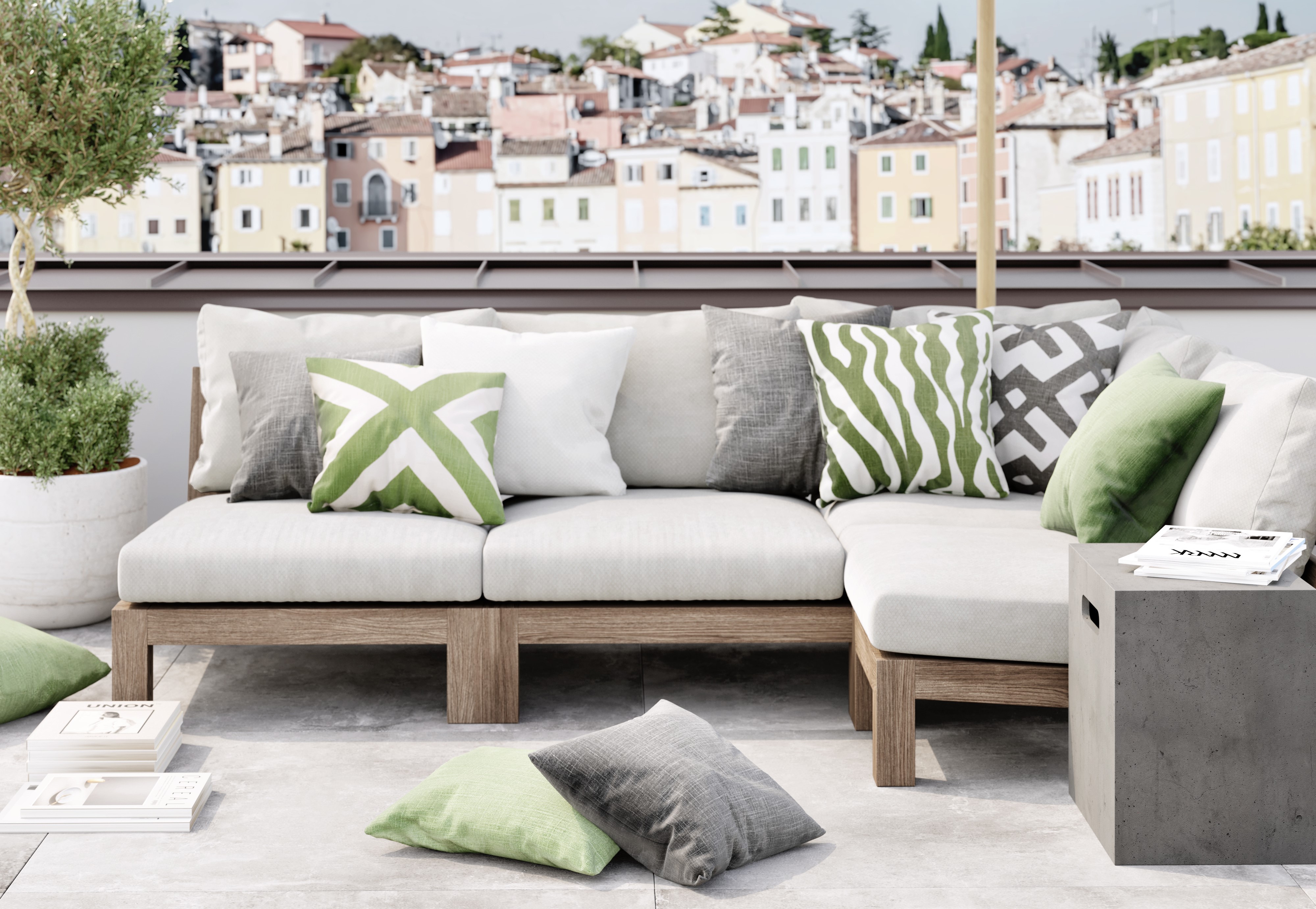 Chhatwal &amp; Jonsson Sebra Utendørs Pyntepute Sage / Off White 50x50