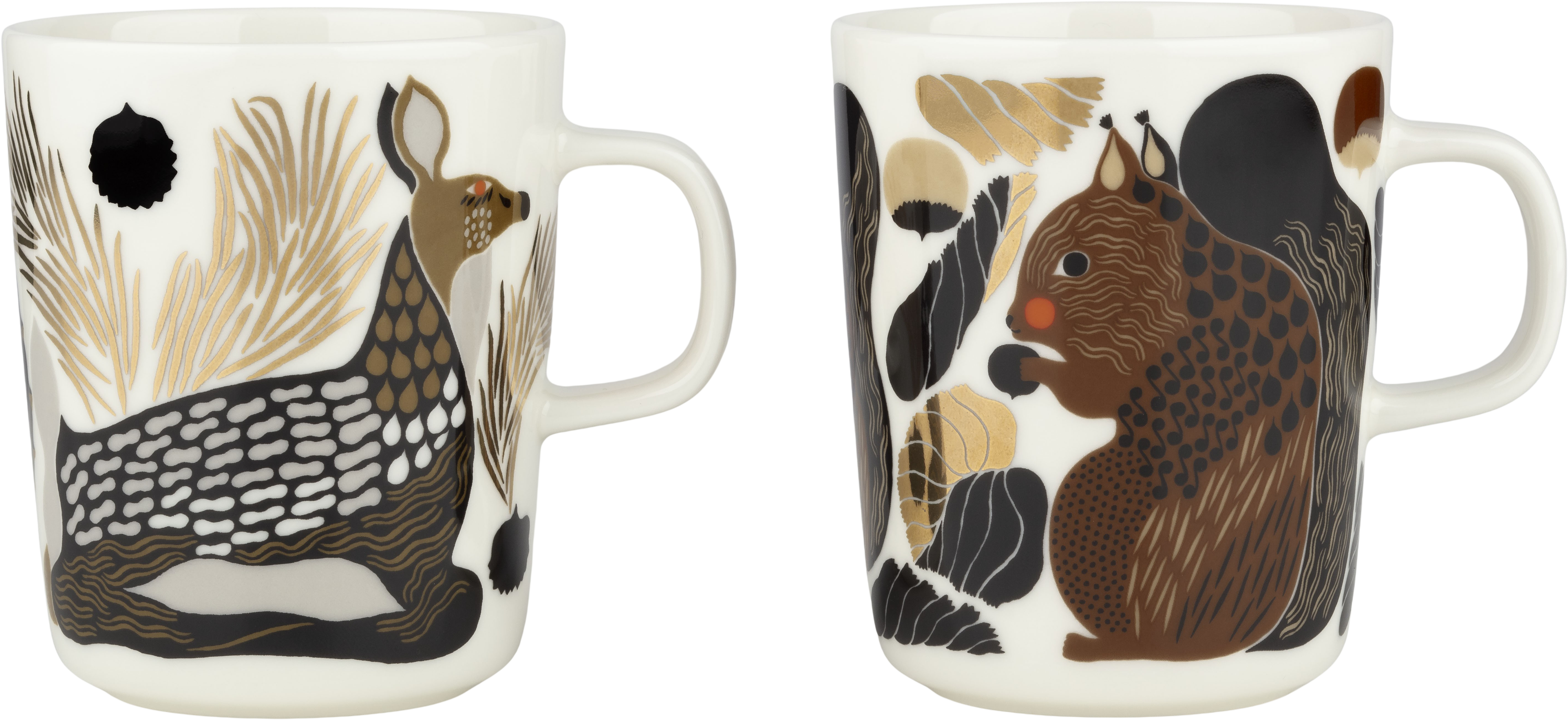 Marimekko - Oiva/Kurre & Peura Kopp White/Brown/Green 2-pack - Vit