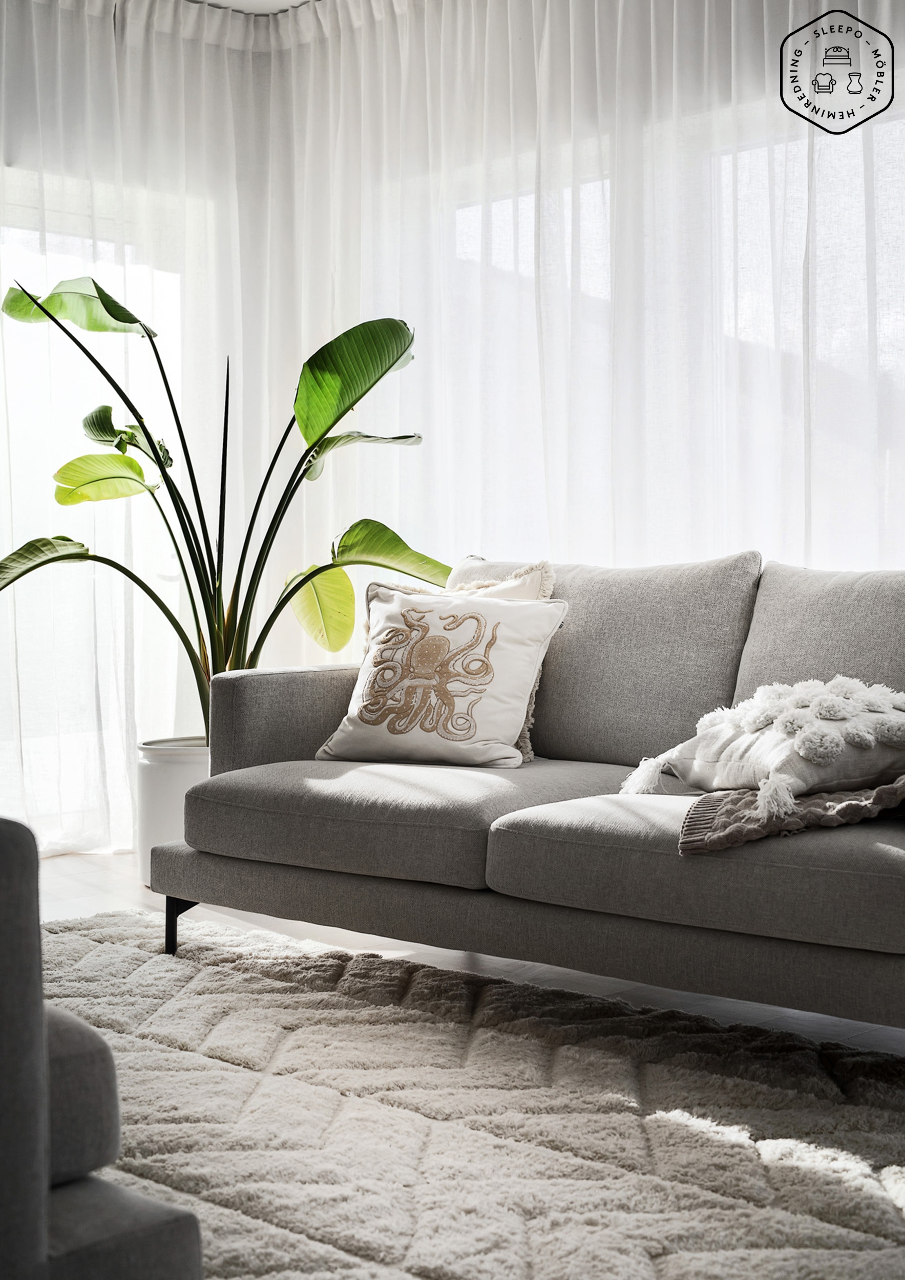 Sleepo Collection Olivia 3-sits Soffa Natur 206cm