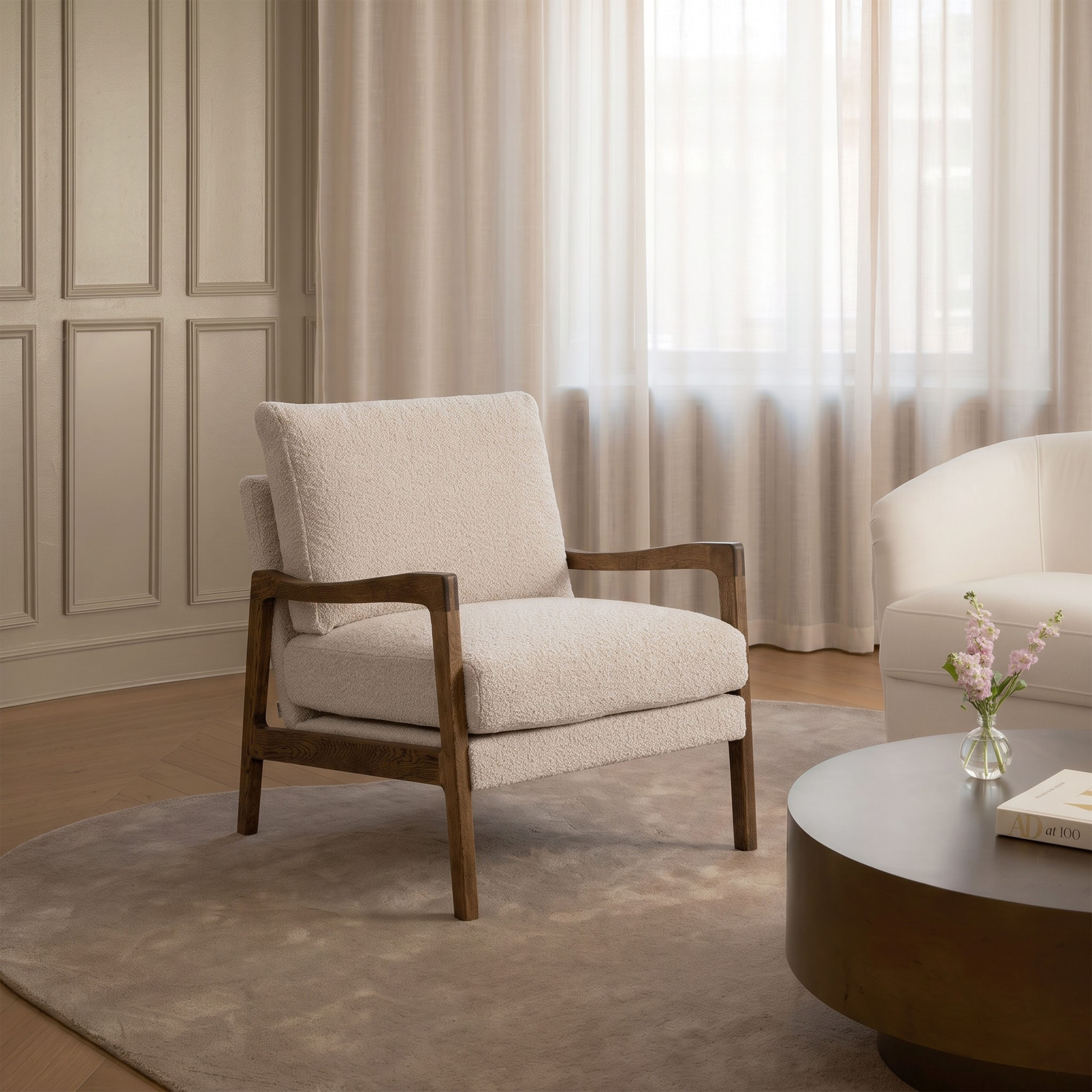 Julian Loungesessel Nature Bouclé/Brownstained