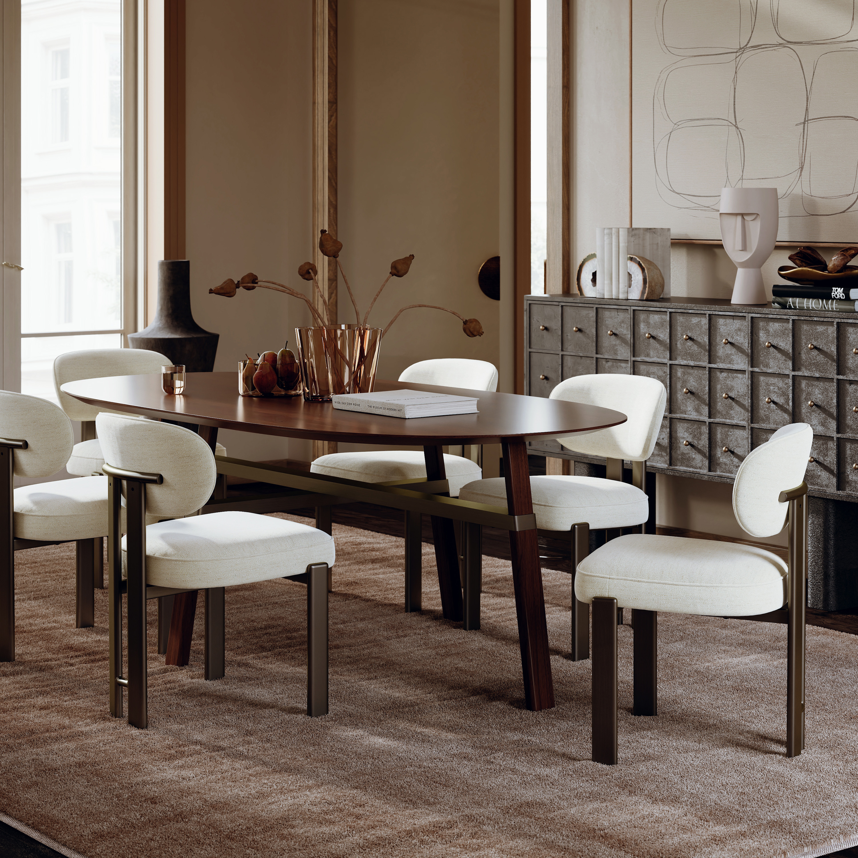 Dan Form Cross Esstisch Walnuss/Antikmessing 220cm