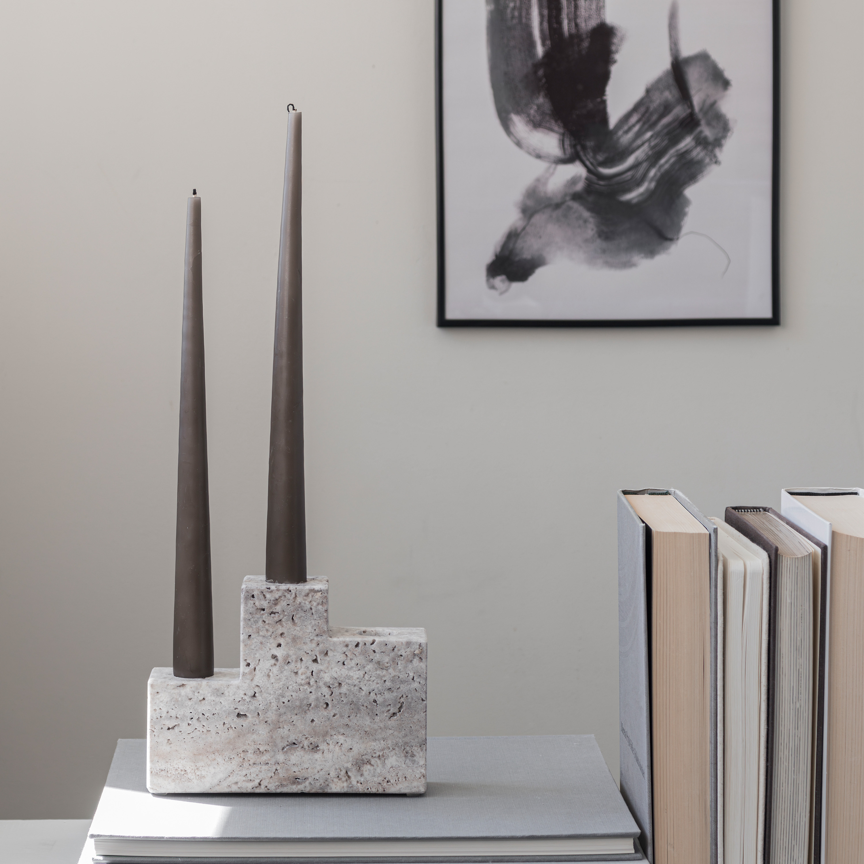 Mette Ditmer Step Trio Kerzenhalter Travertin Kreide