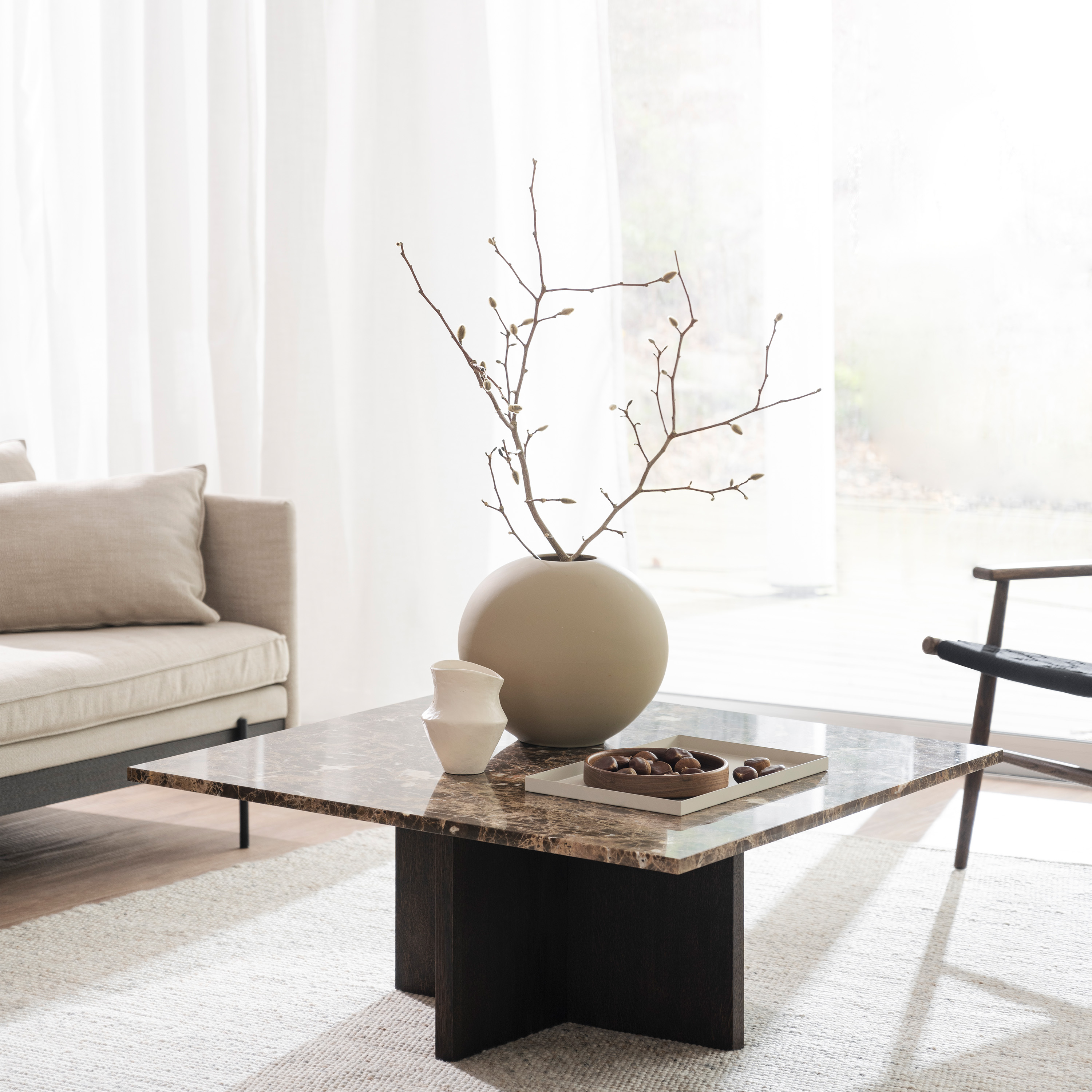 Rowico Home Brooksville Soffbord Brun Marmor/Ek 90x90