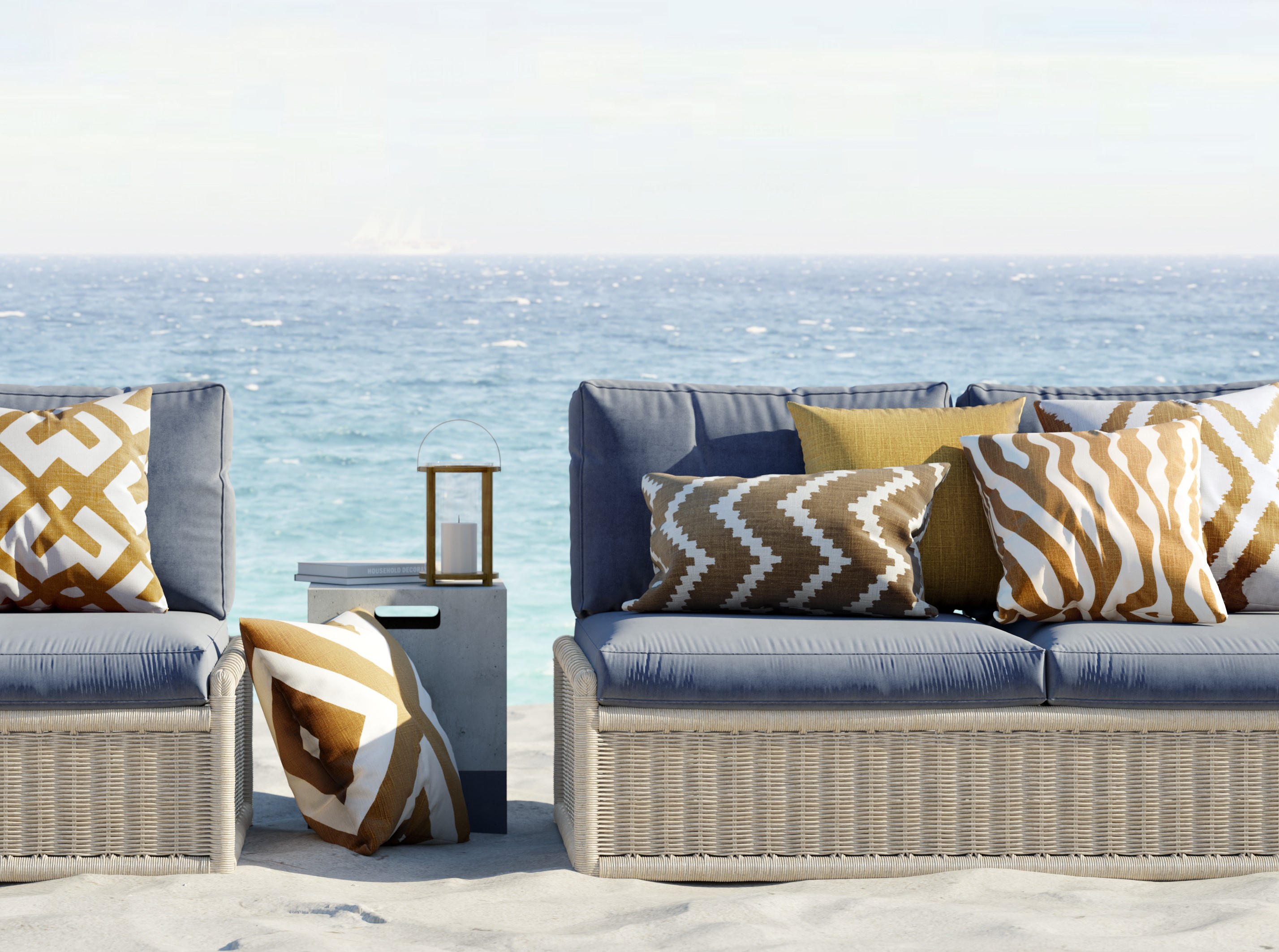 Chhatwal &amp; Jonsson Diamond Outdoor Zierkissen Beige/Off-Weiß 50x50