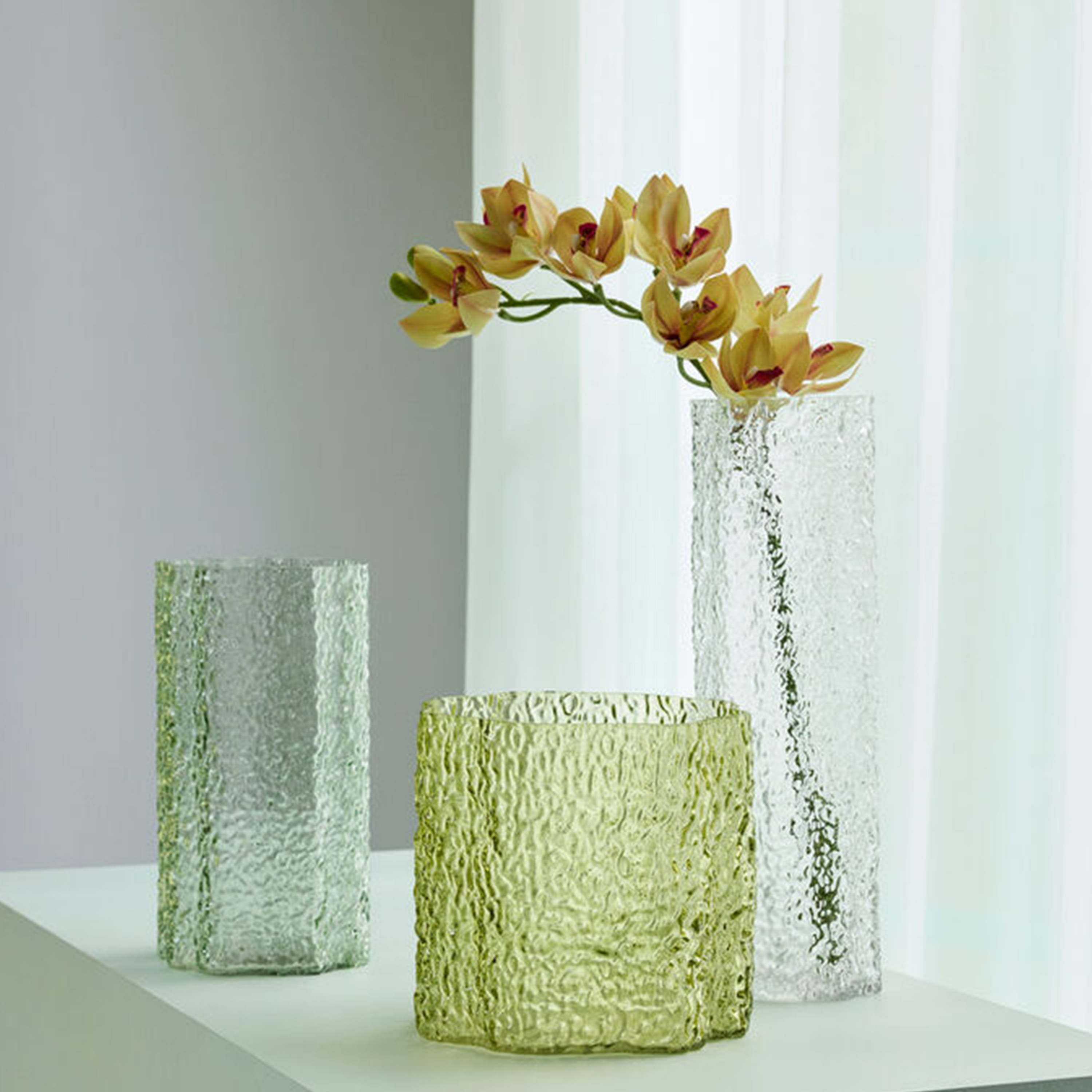 Hübsch Triple Vase Green Clear 3-pack