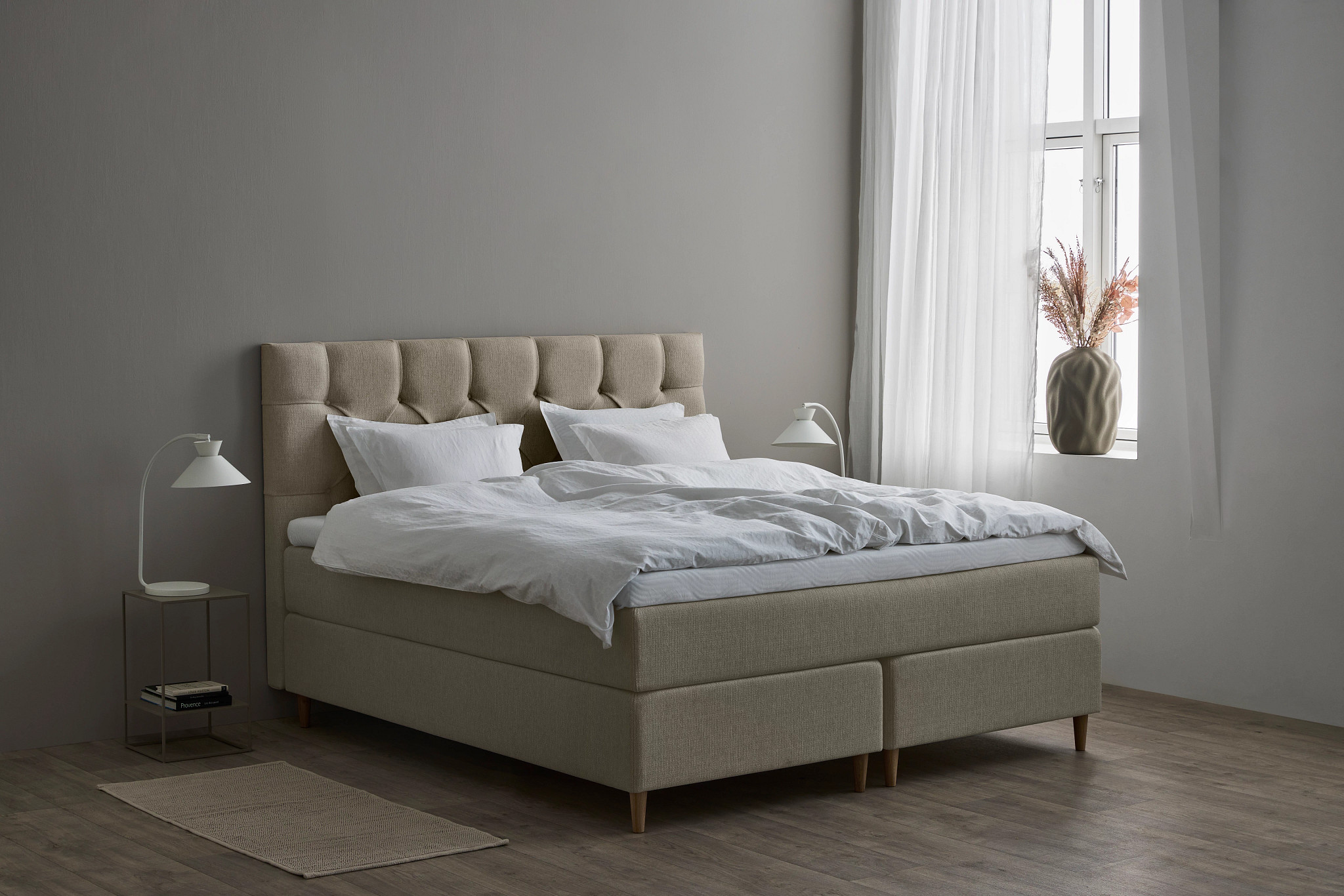 Tempur Promise Kontinentalsäng Warm Grey 180x200 ProLuxe SmartCool 10cm Medium Metallben Krom 12cm