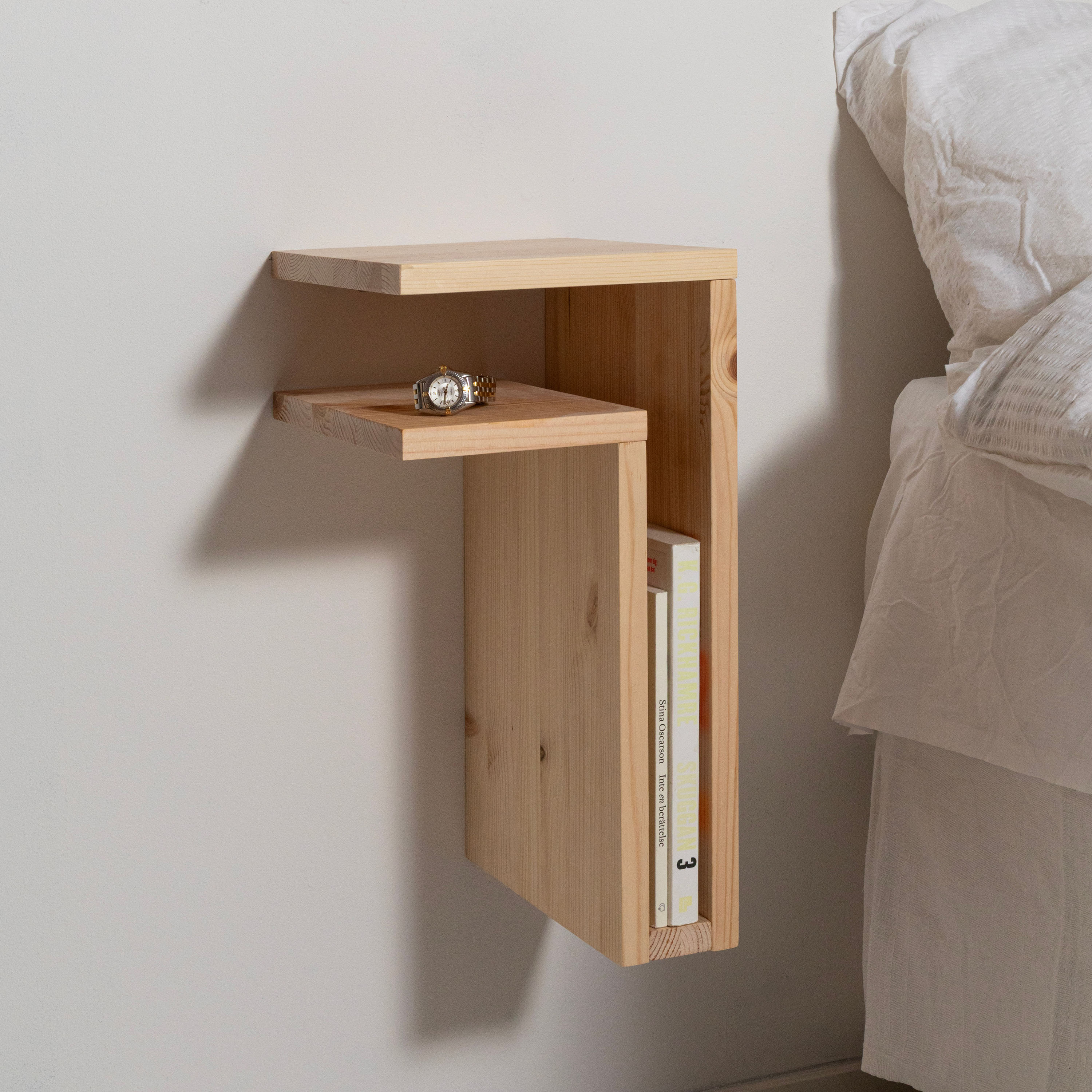 Maze F-Shelf Play Left Bedside Table Pine