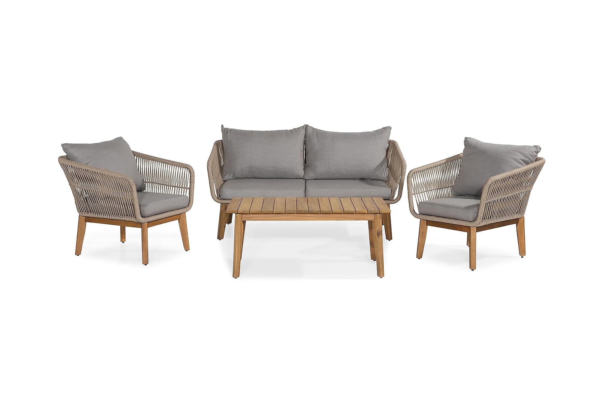 Nordic Outdoor - Mila Loungegrupp inkl Bord Natur/Grå - Trä