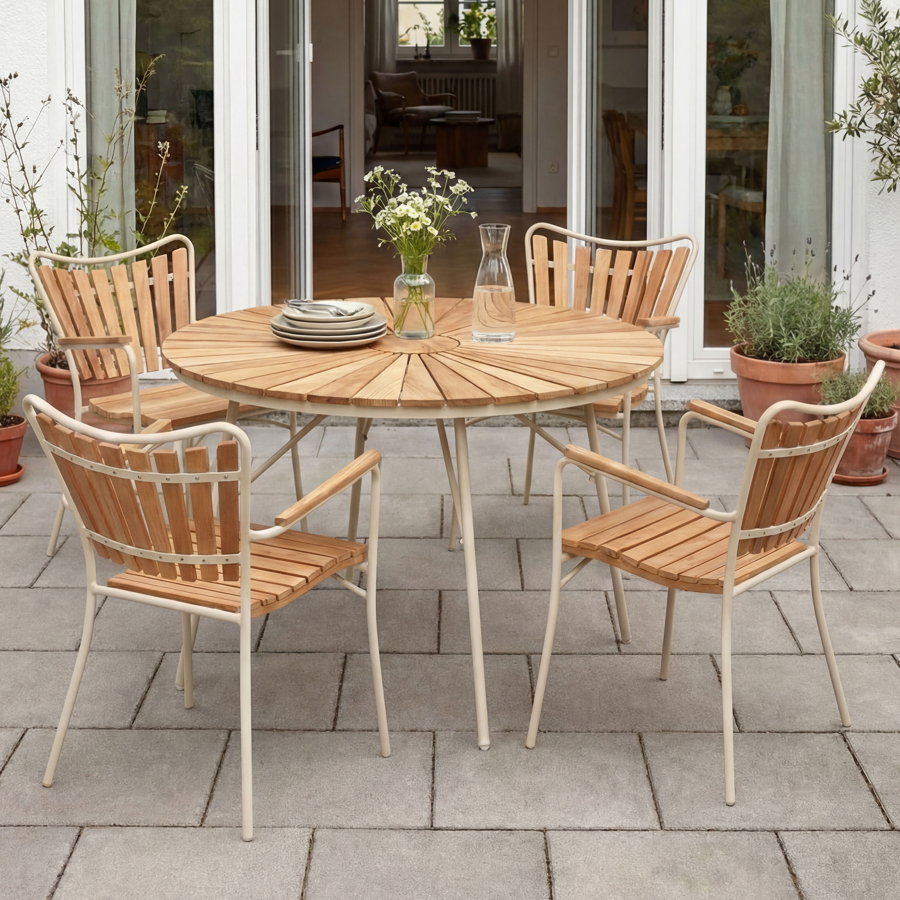 Cinas Ellen Ruokapöytä Sandy Grey/Teak Ø110