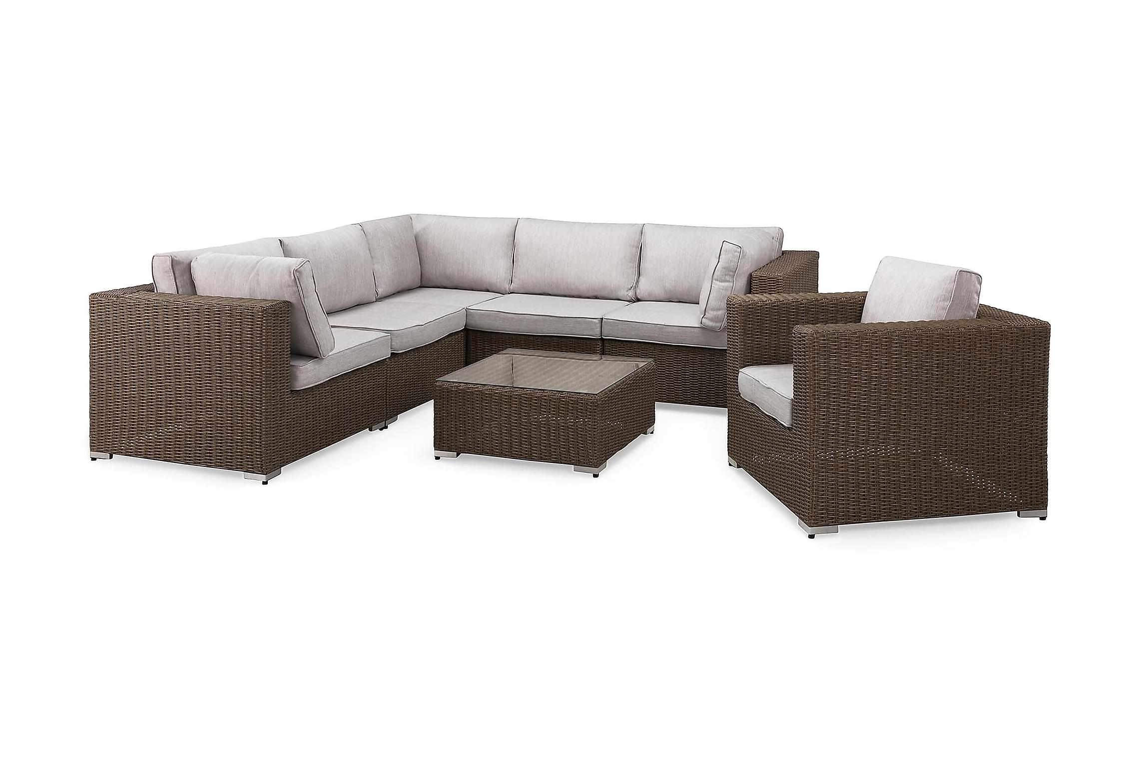 Nordic Outdoor - Lillian 5-sits Loungegrupp Brun/Ljusgrå
