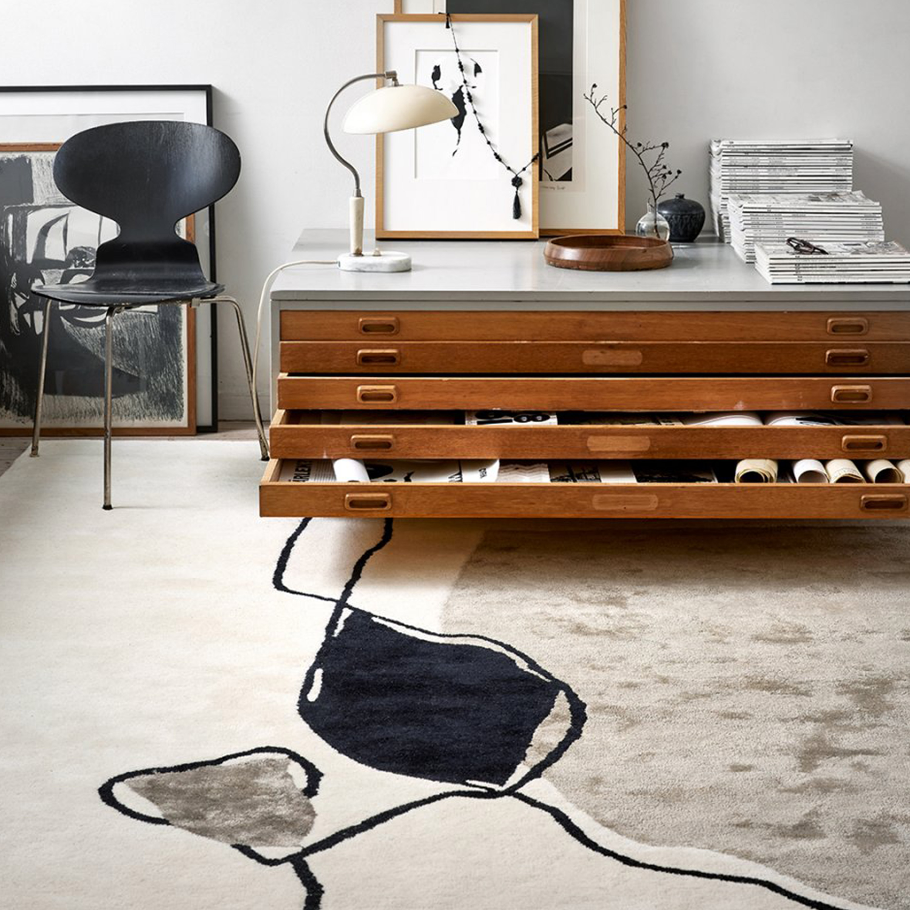 Classic Collection Abstract Woll-/Viskose-Teppich Ivory 200x300