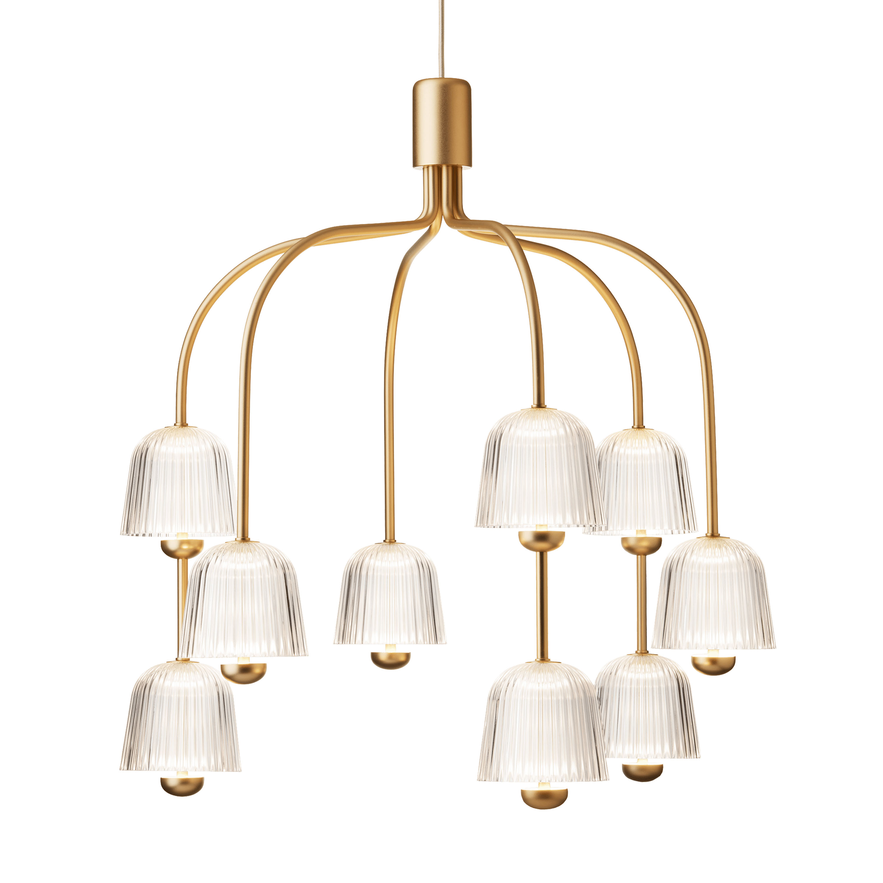 Nuura Asteea 9 Taklampa Satin Brass/Ripple Clear