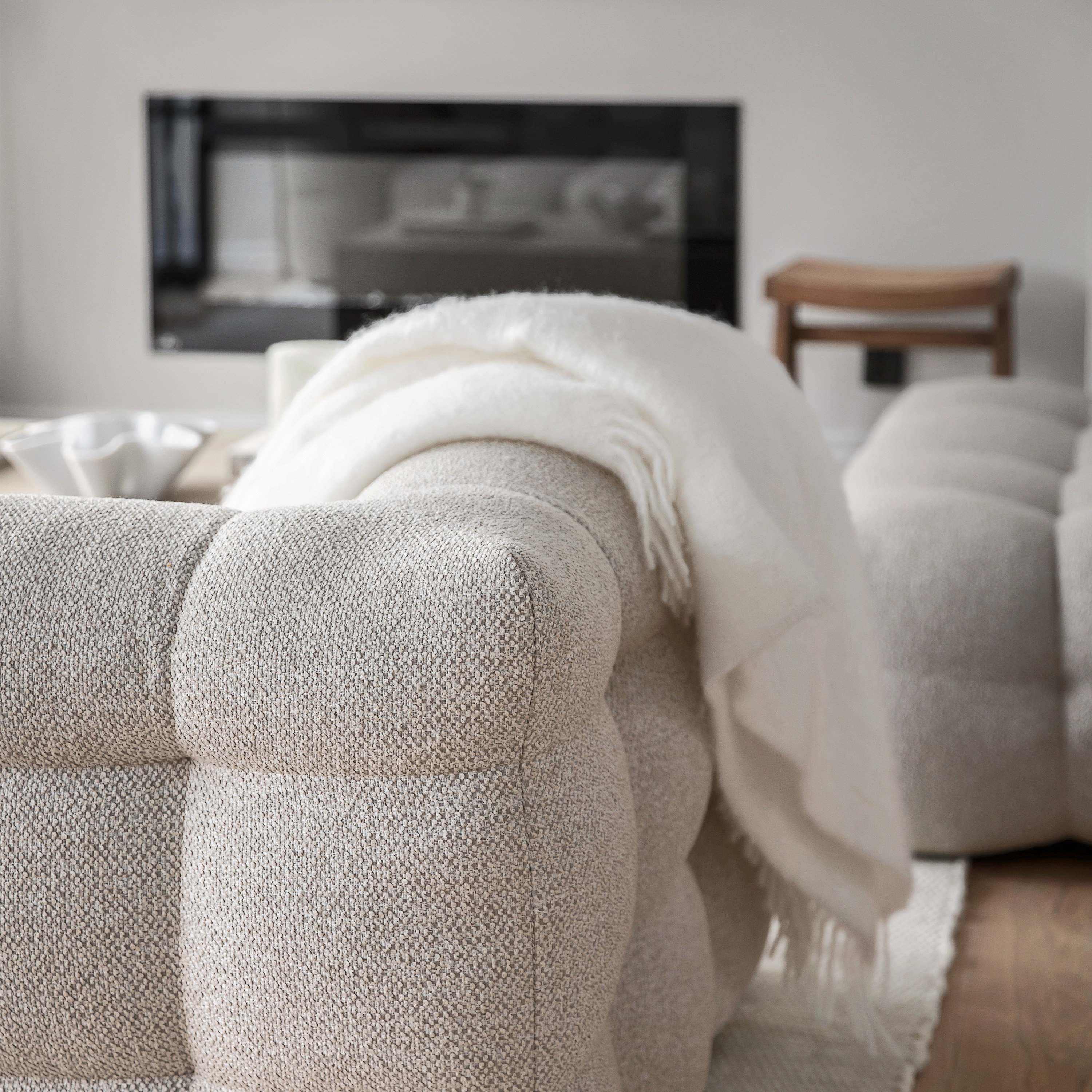 Sleepo Collection Billie 3-sits Soffmodul Vänster Armstöd Beige Bouclé 202cm