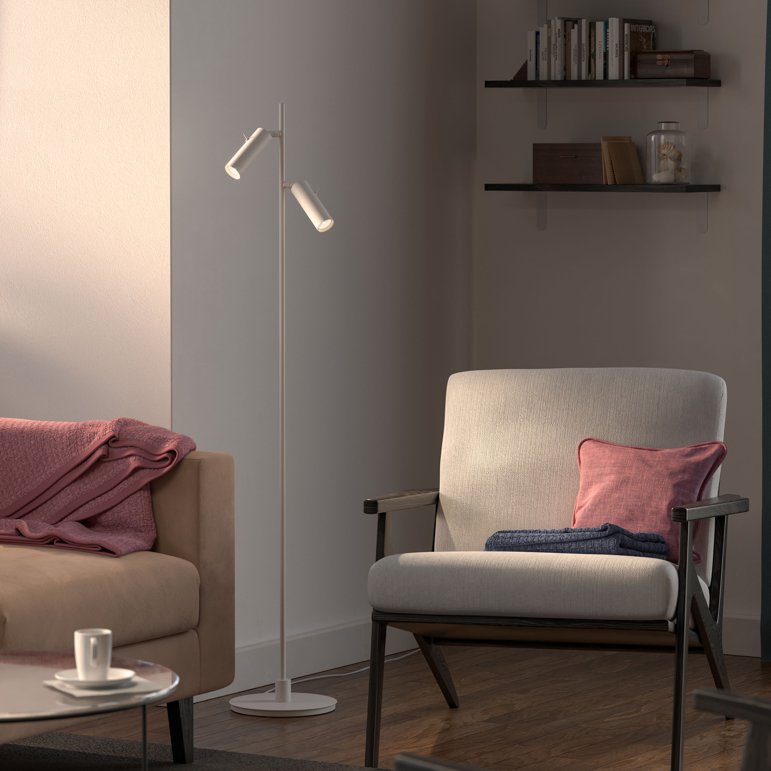 Herstal Pipeline Golvlampa Mattvit Dubbel