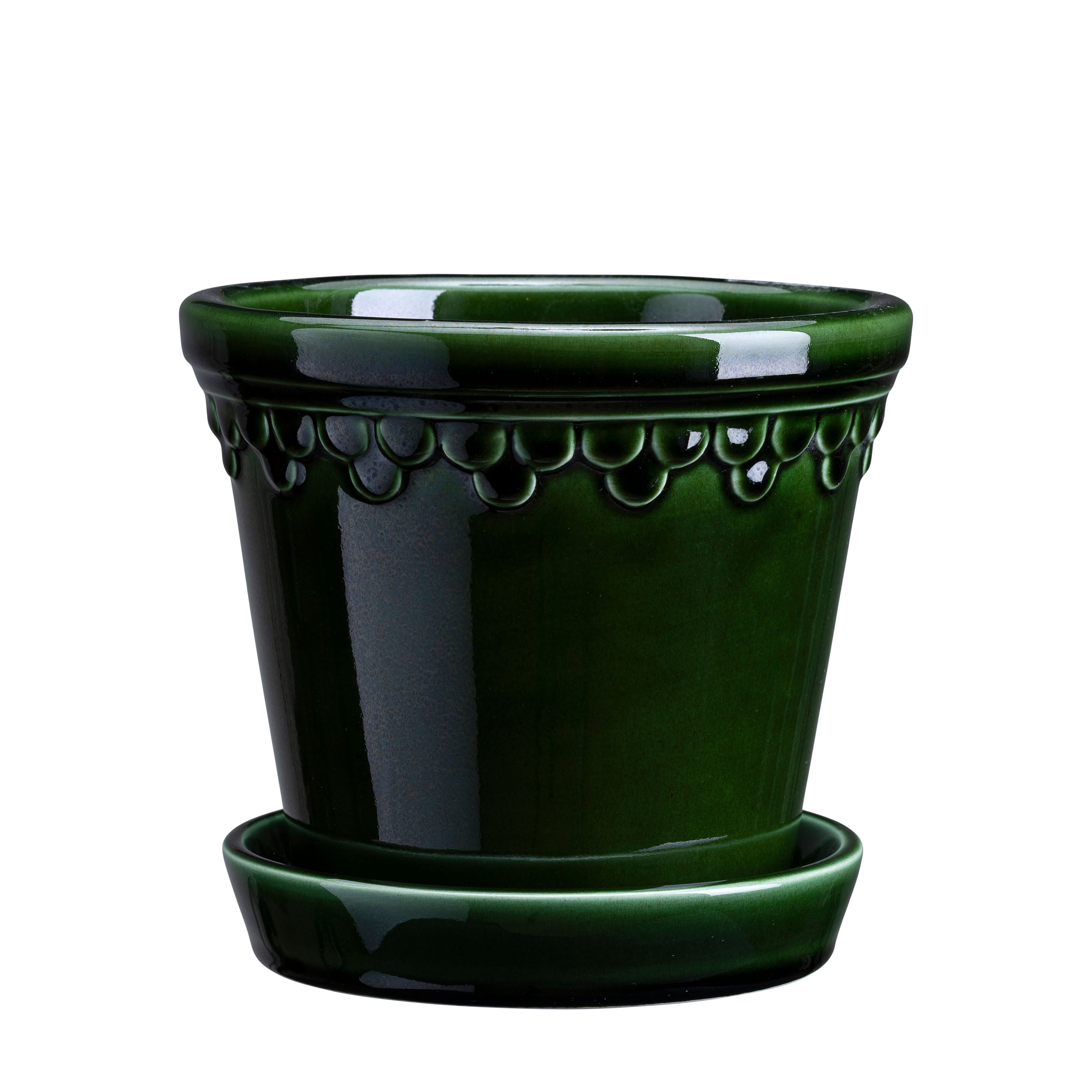 Københavner Kruka med fat Glazed Emerald Green Ø25