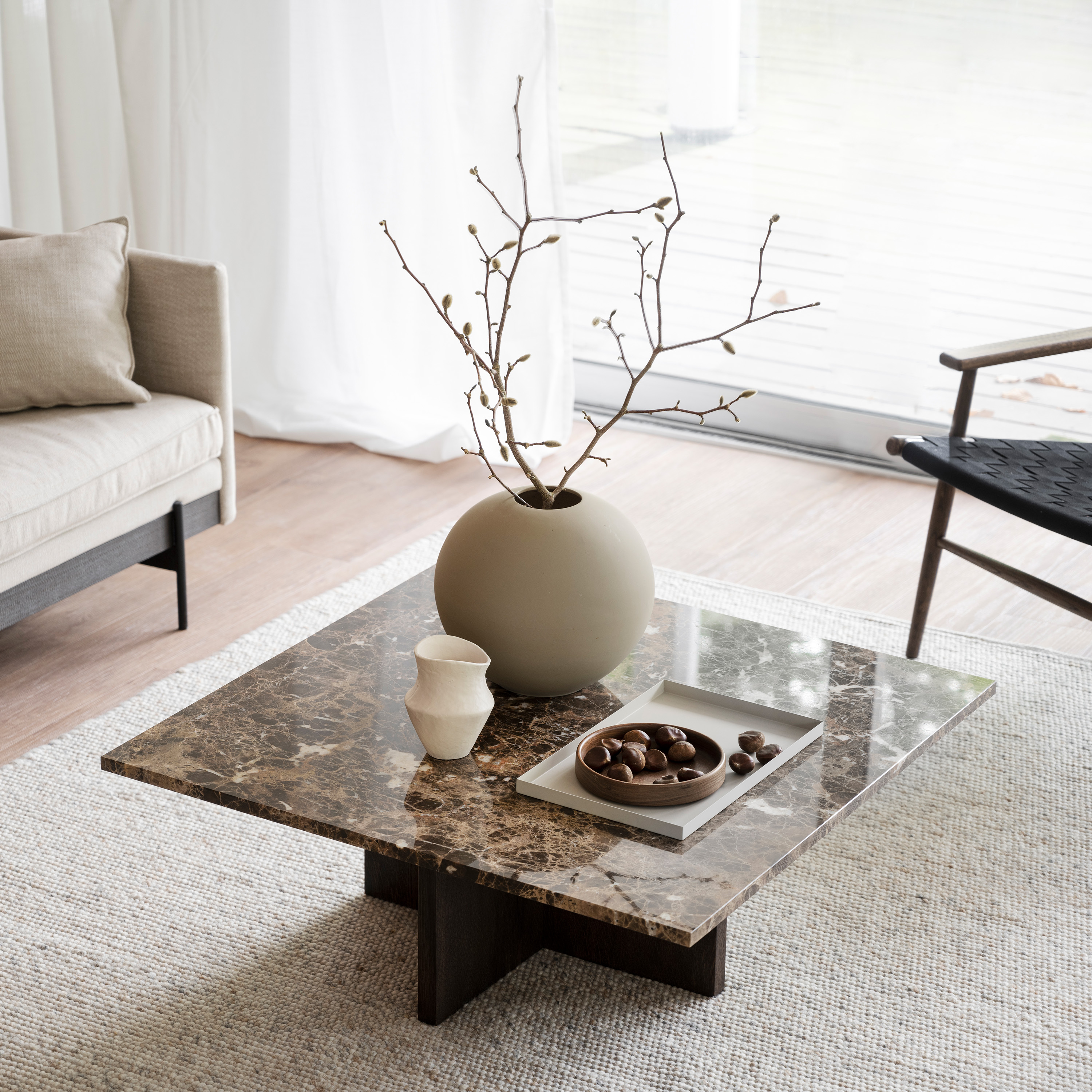 Rowico Home Brooksville Soffbord Brun Marmor/Ek 90x90