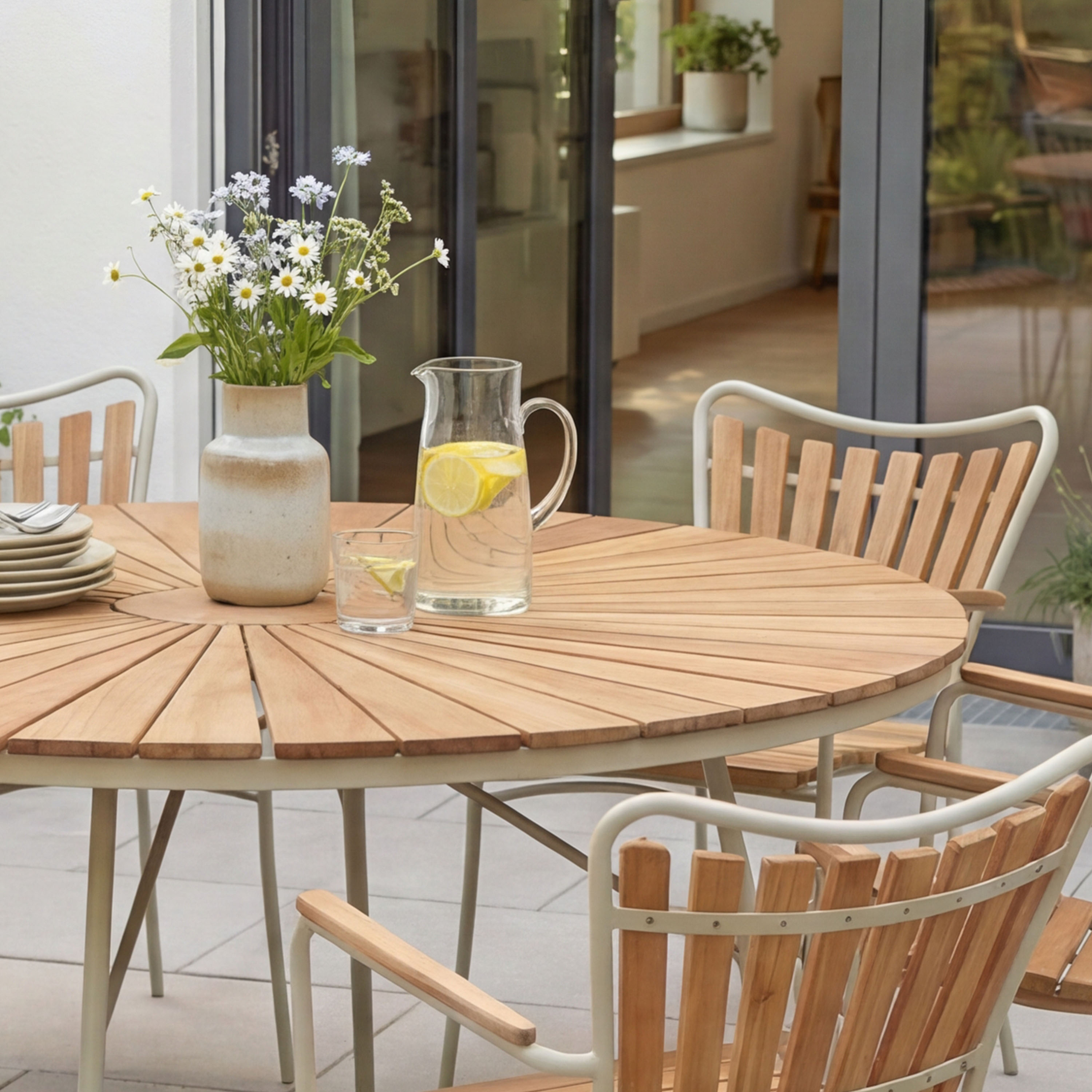 Cinas Ellen Ruokapöytä Sandy Grey/Teak Ø150