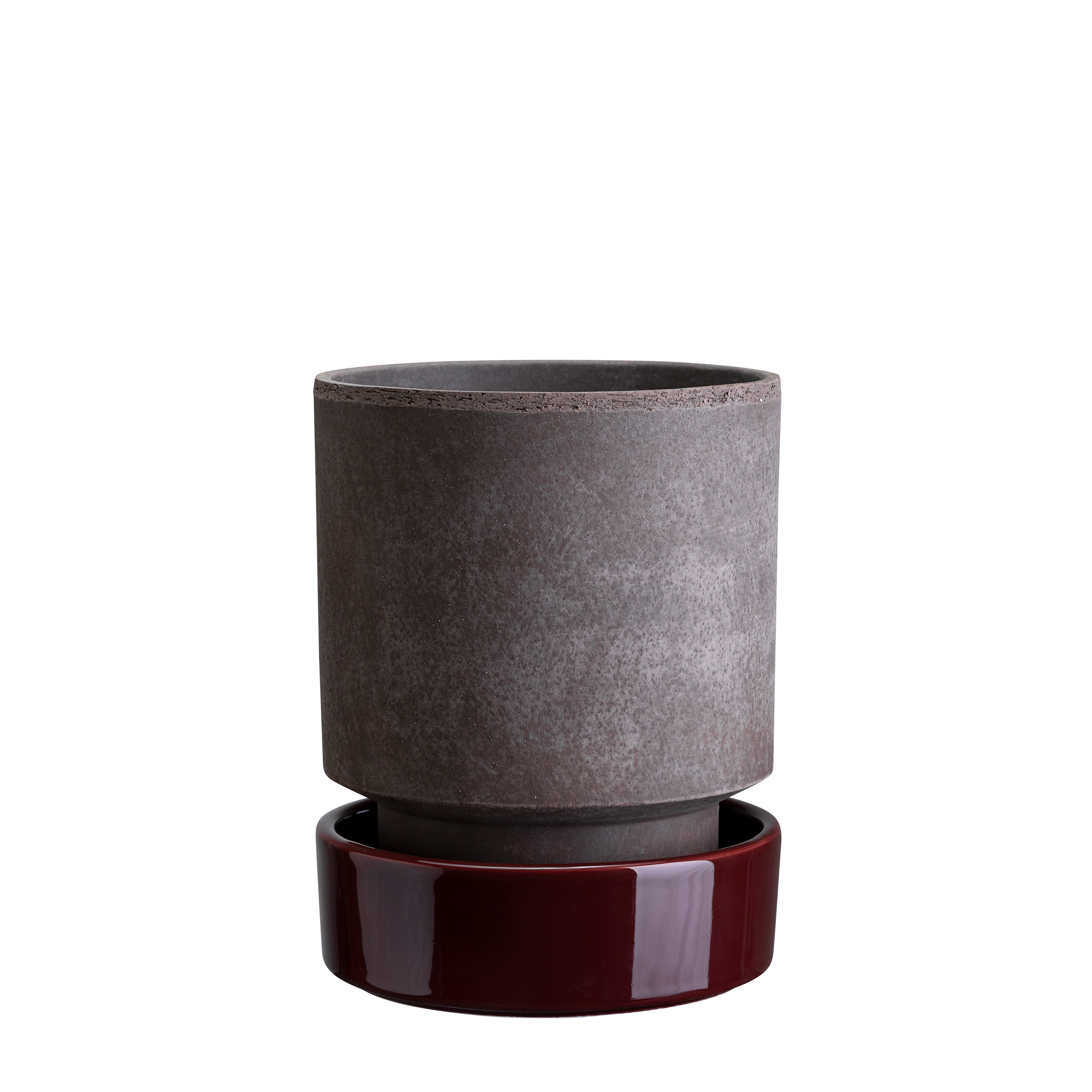 Hoff Kruka med fat Raw Grey/Glazed Deep Burgundy Ø16