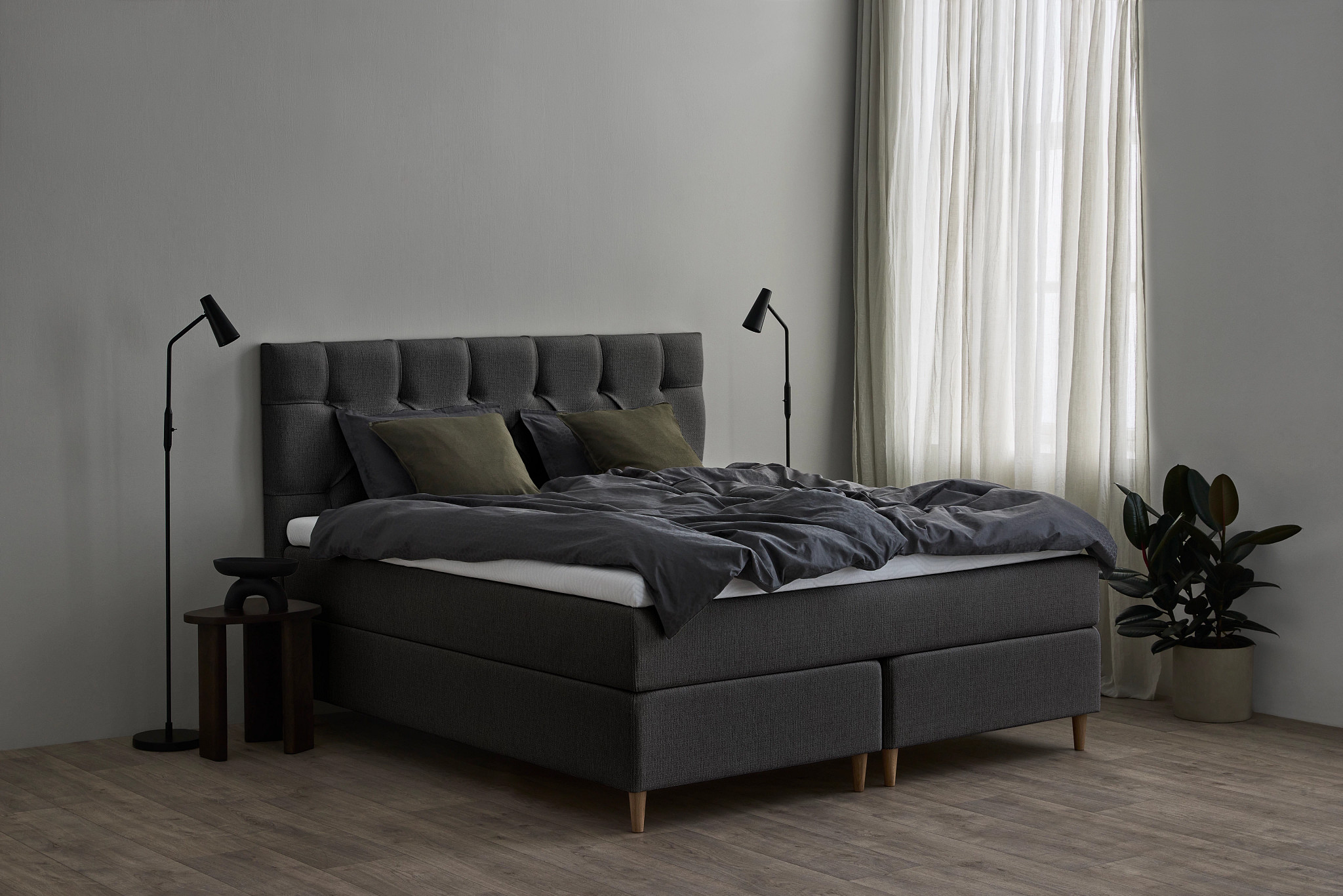 Tempur Promise Kontinentalsäng Dark Grey 160x200 ProLuxe SmartCool 10cm Medium Metallben Krom 12cm
