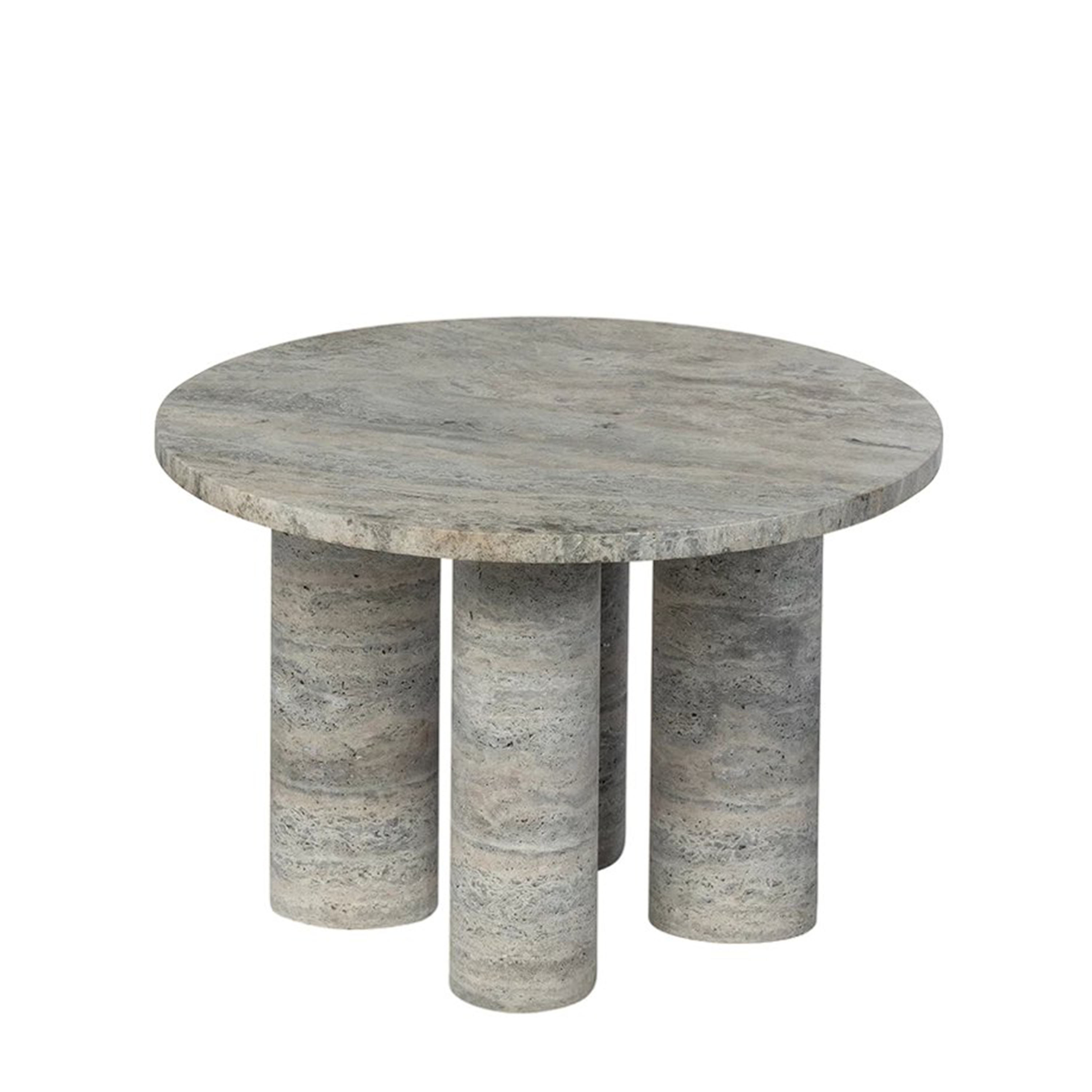 Blomus Volos Sidebord Sølv Travertin Ø52