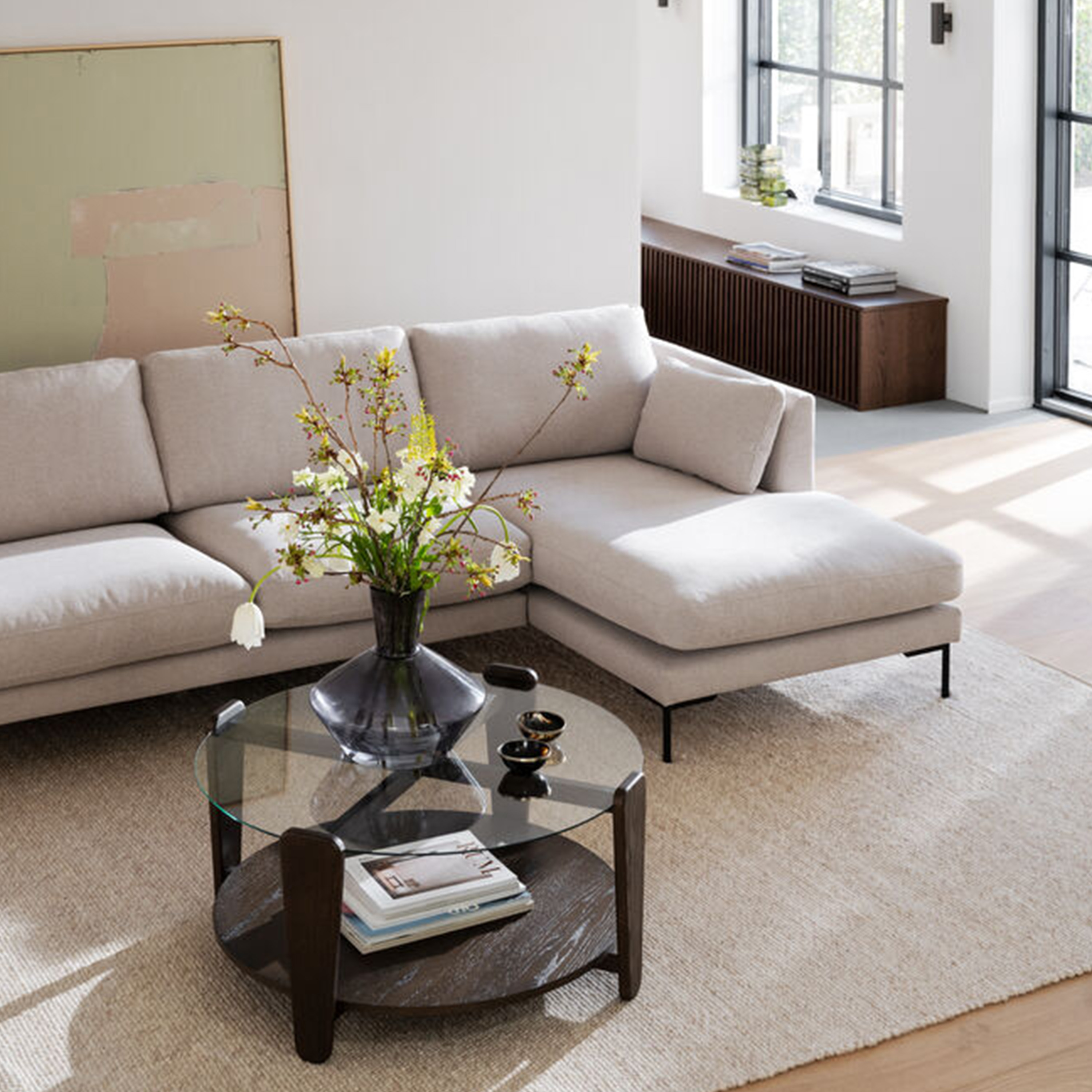 Rowico Home Corwin 3,5-sits Soffa Schäslong Höger Beige