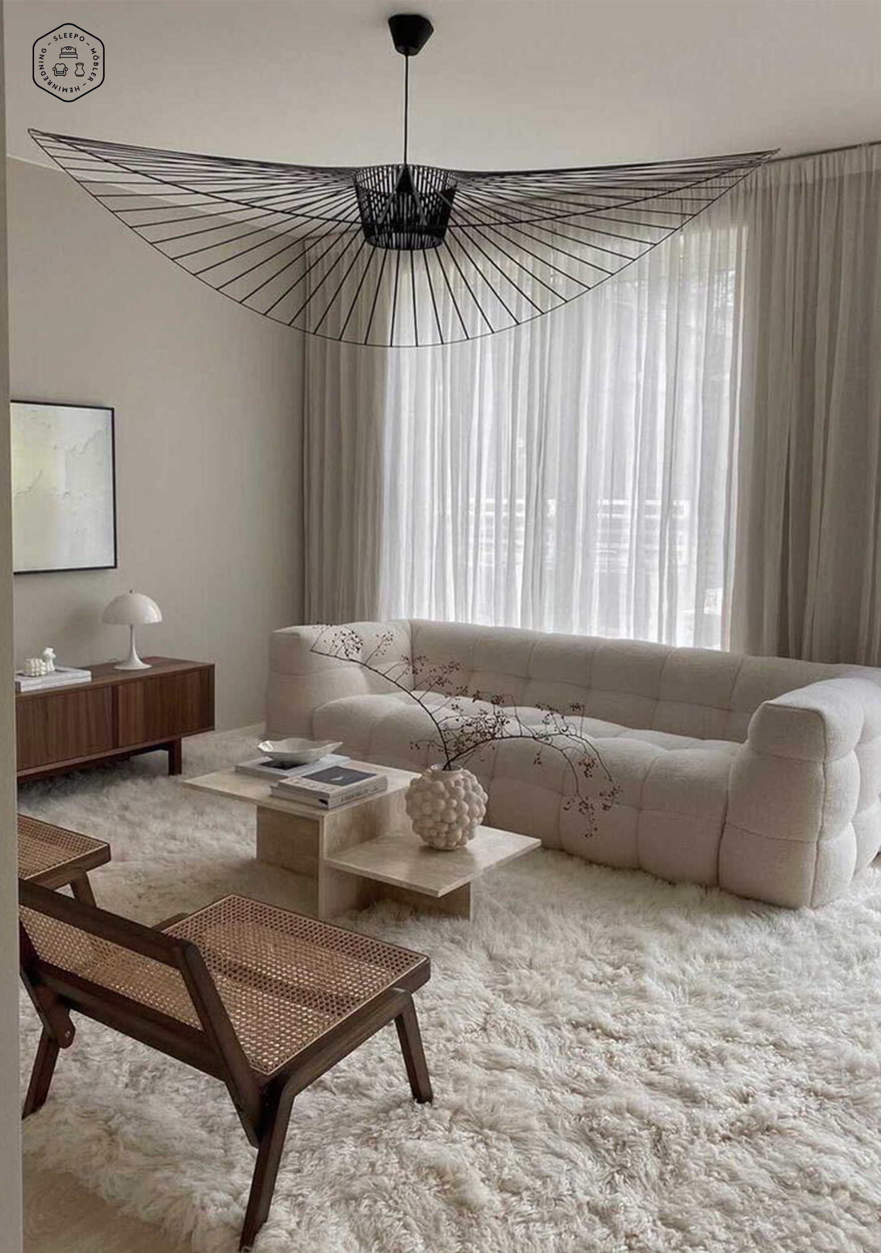 Sleepo Collection Fluffy Flokati Matta White Ø120