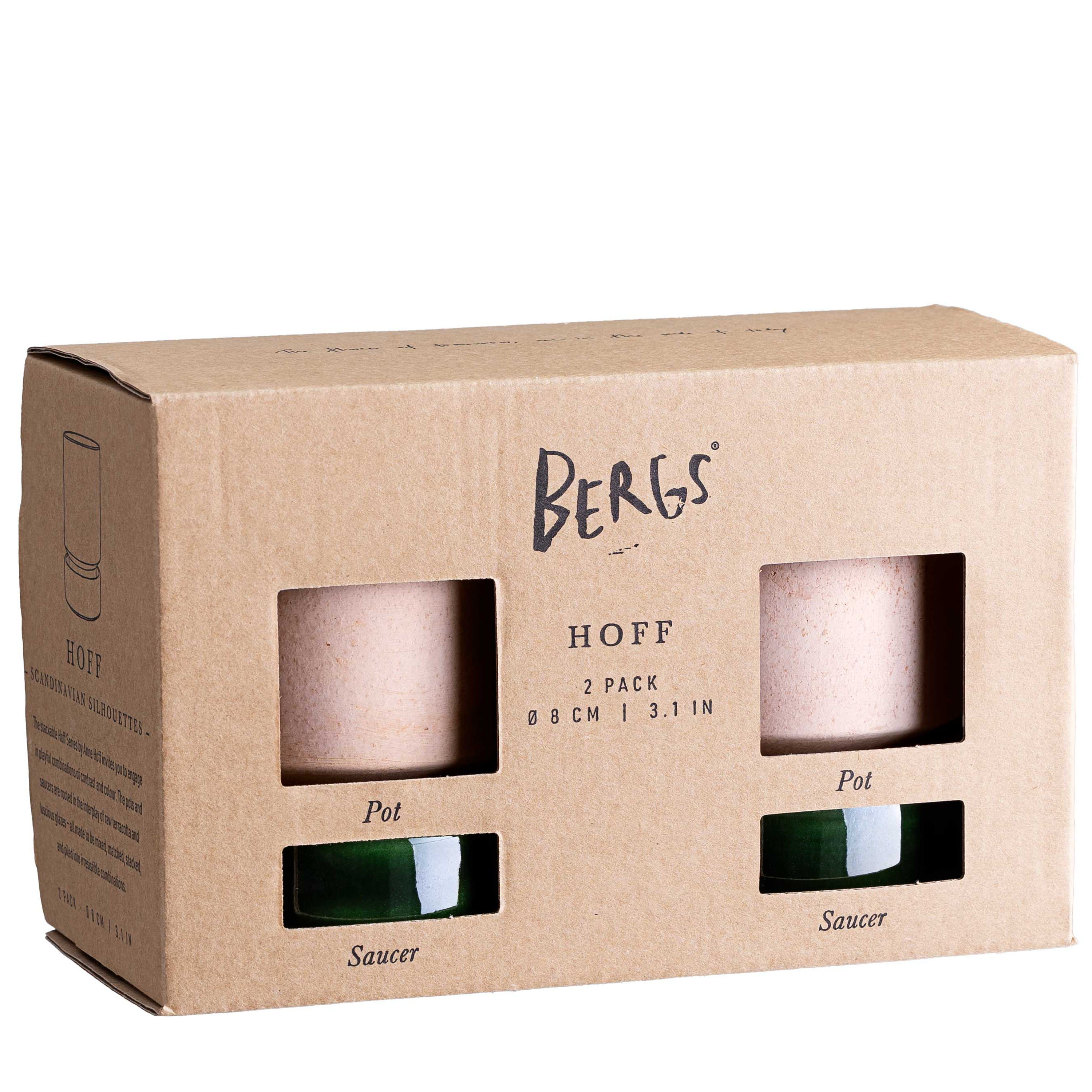 Bergs Potter Hoff Krukke med skål Raw Rosa Glasert Emerald Green Ø8, 2-pk