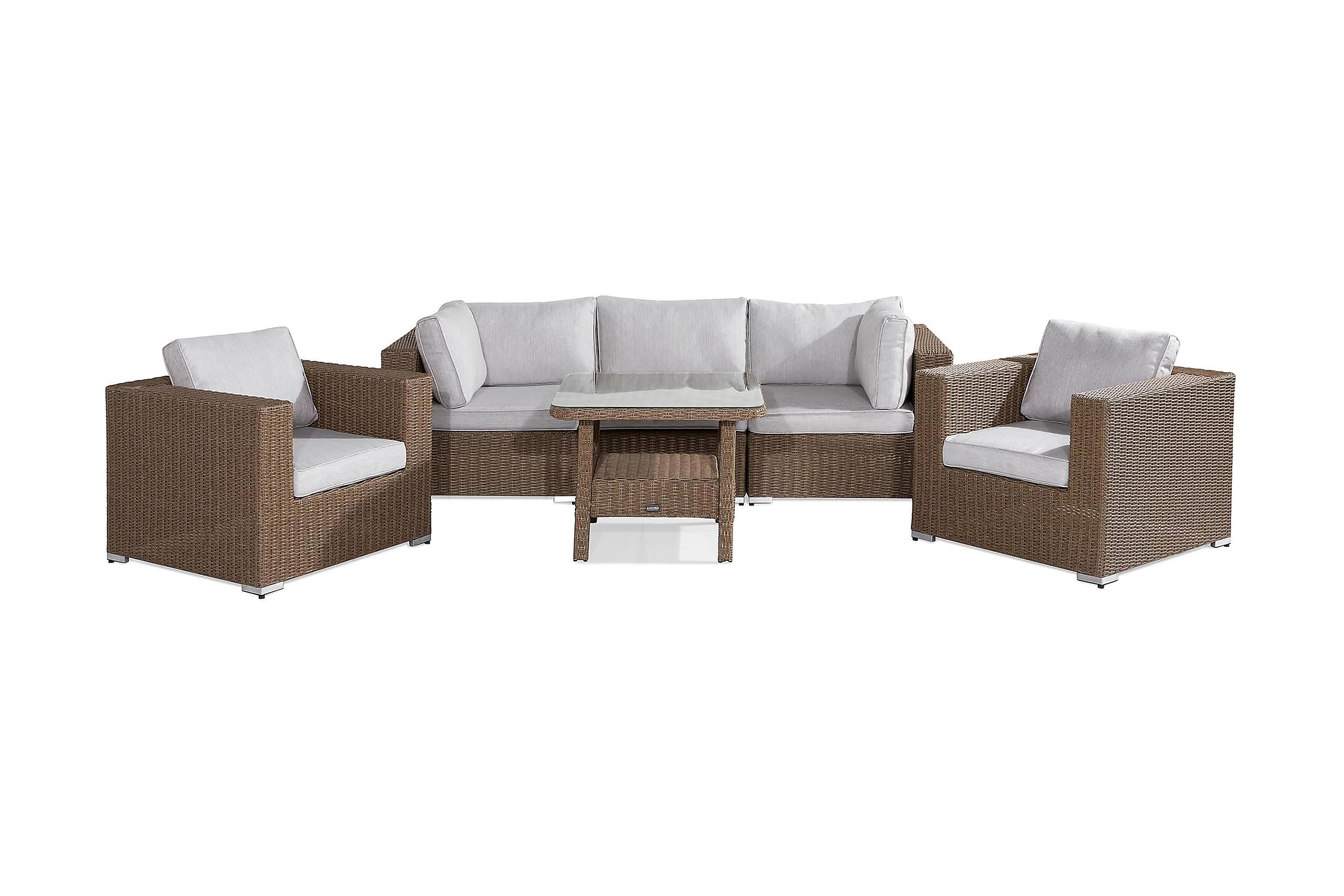 Nordic Outdoor - Lillian 5-sits Loungegrupp inkl 2 Fåtöljer Brun/Ljusgrå