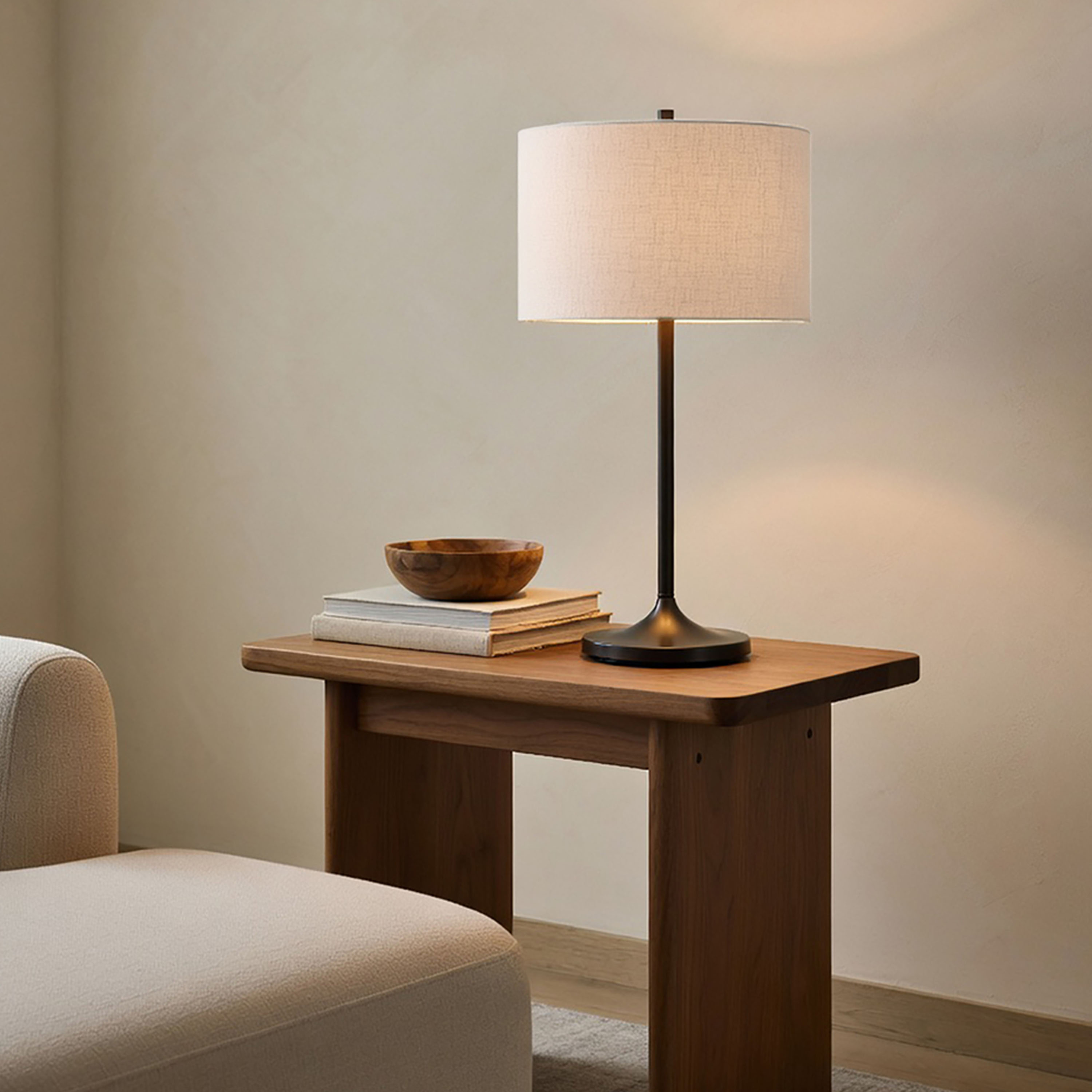 Belid Soft Bordslampa Linne Vit/Metallic Bronze Ø34