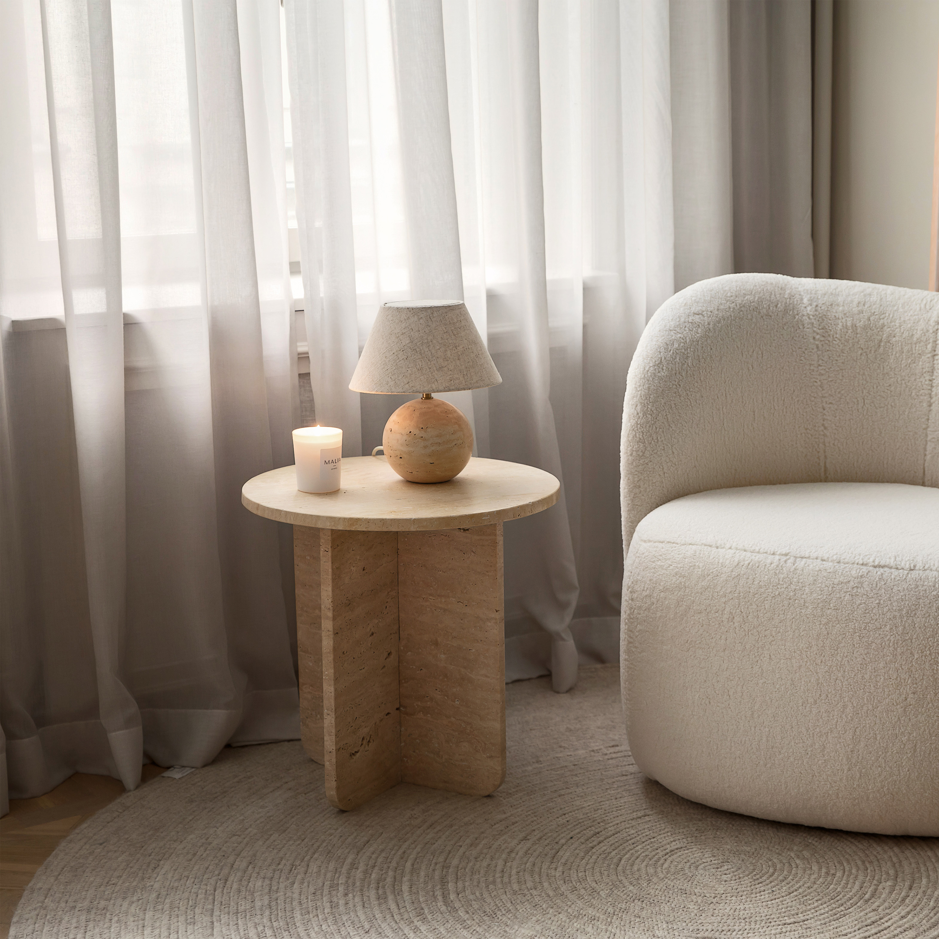 Sleepo Collection Travis Sidobord Travertin Ø50