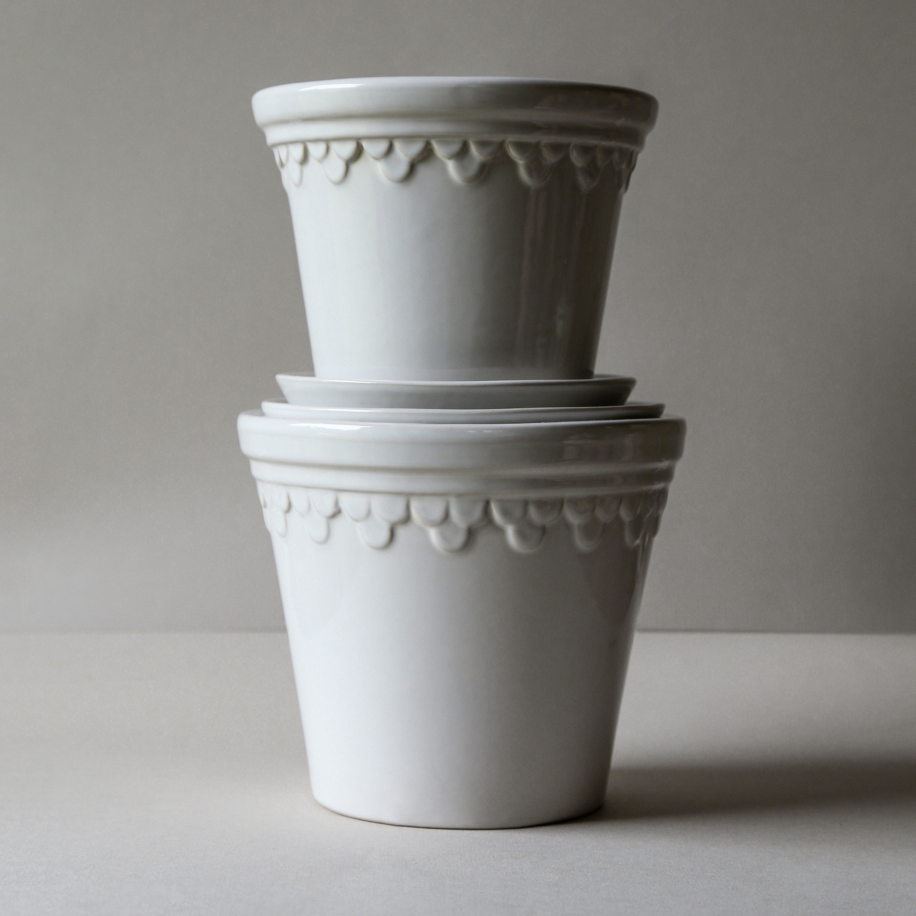 Bergs Potter Københavner Pot met schaal Geglazuurd Mineraal Wit Ø21