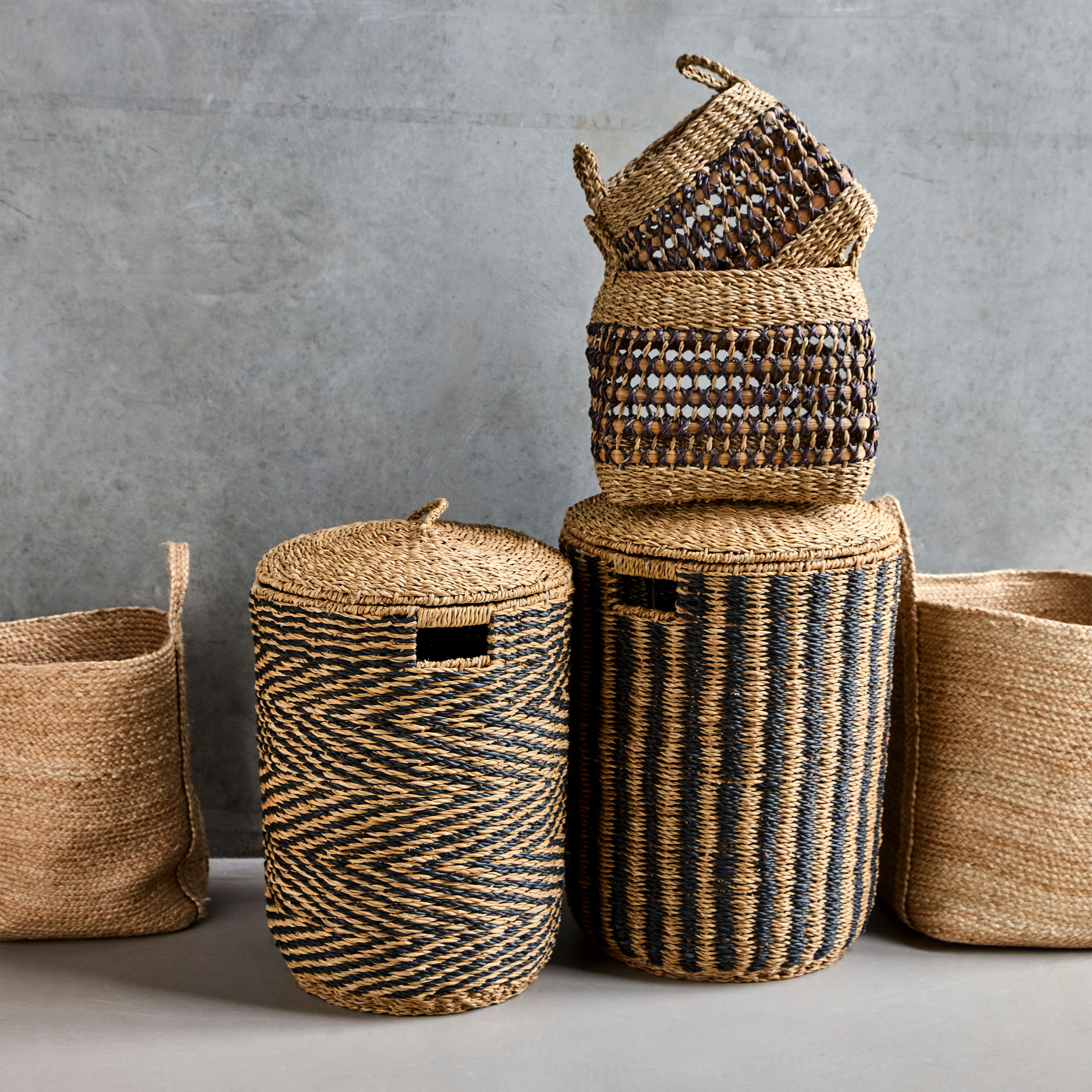 House Doctor Cesto Wäschekorb Natur/Schwarz 2er-Set